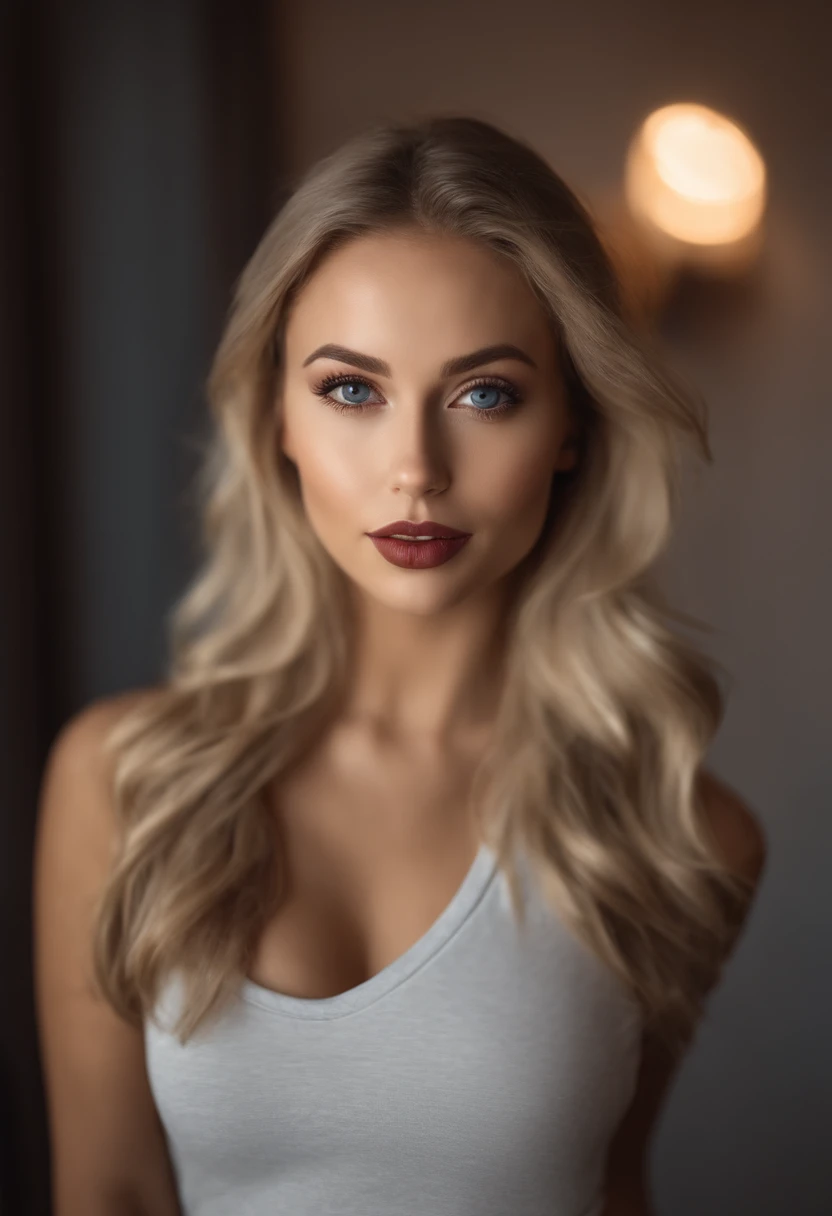 Woman with matching tank top and panties, Sexy girl with green eyes, portrait sophie mudd, portrait corinna kopf, blonde hair and large eyes, Selfie einer jungen Frau, Augen im club Violet Myers, ohne Make-up, Natural makeup, Blick direkt in die Kamera, Gesicht mit Artgram, dezentes Make-up, Stunning full body shot, im Schlafzimmer, Spaltung