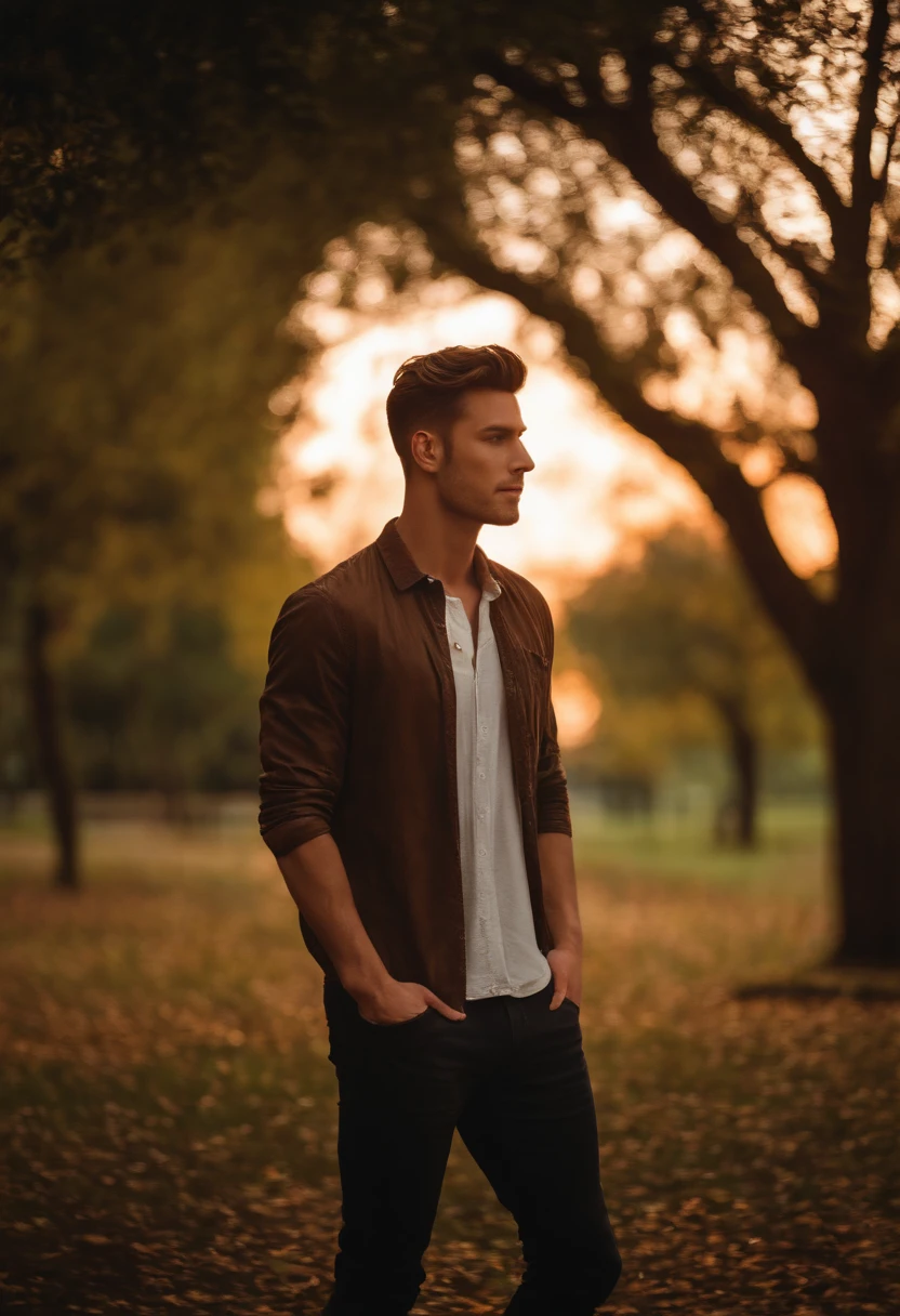 Very handsome men 20-30 years old, in the park, brown hair, close up, Satellite image, Backlit, Hyper HD, high quality, Best quality, High resolution, 8k, 16k