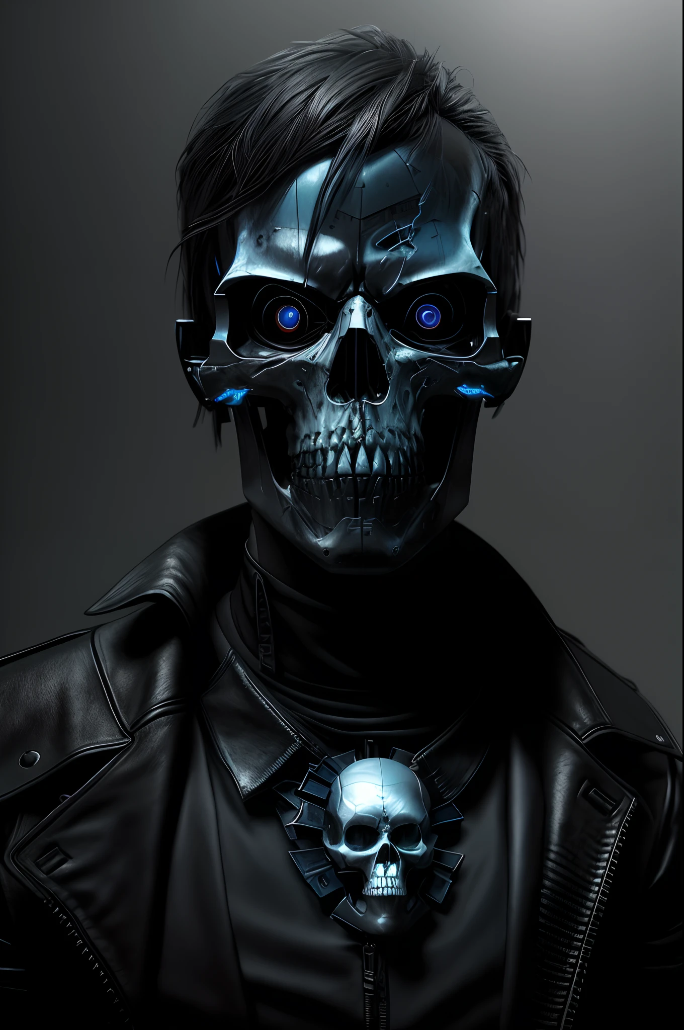 Endoskeleton of terminator from movie "Terminator", anime style