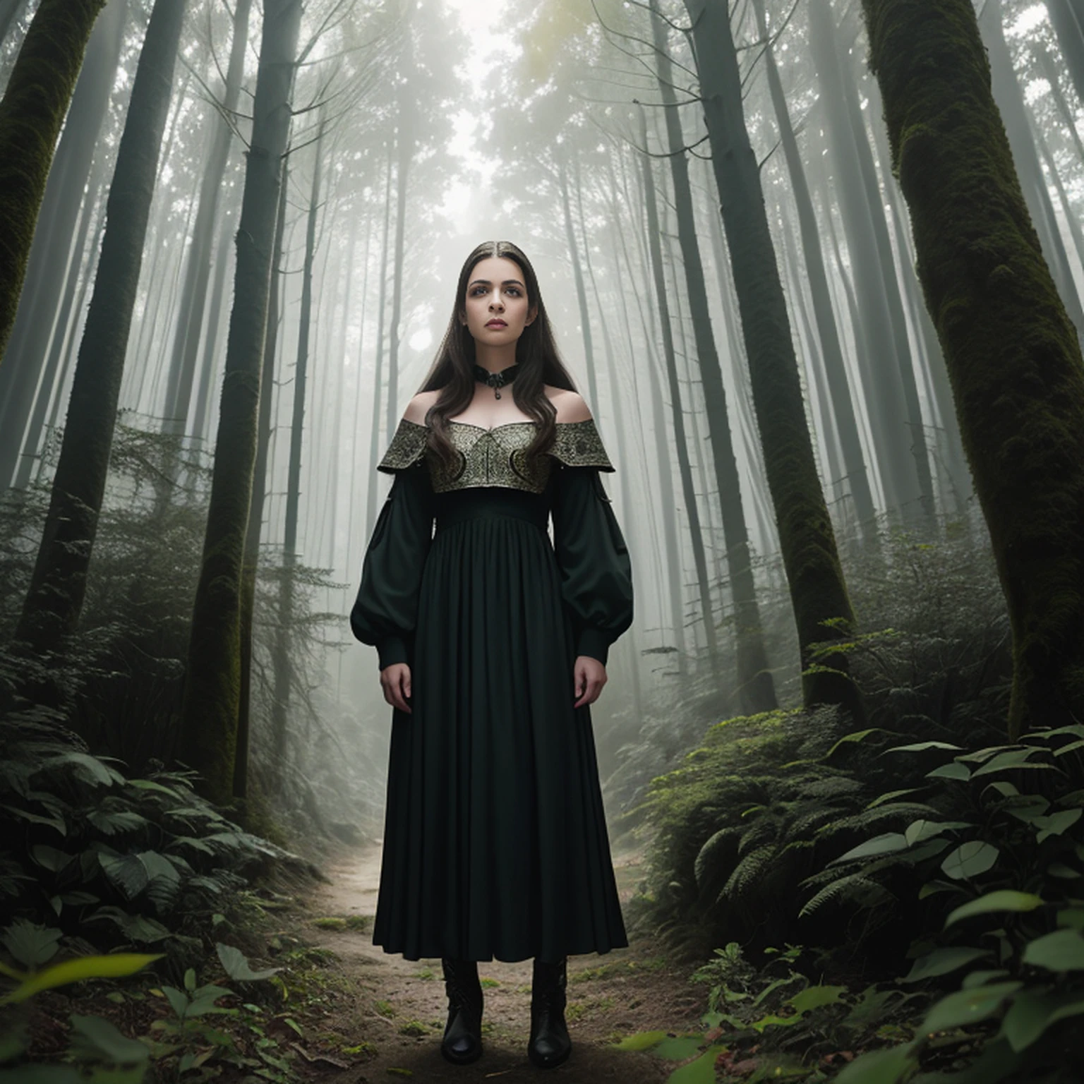 (master part, melhor qualidade, 32K HDR, ultra high-resolution, fotografia realista), pintura do retrato de 1girl, (Fotos ultrarrealistas de Arwen:1.75, retrato realista de Liv Tyler:1.75, Senhor do Anel), Rosto detalhado:1.2, textura detalhada:1.2), Onze, cabelos pretos, (vestido branco sem mangas:1.3), atmosfera de fantasia, (Standing in the deep forest:1.35), modelo estilo de tiro, (extremamente detalhes CG), seios grandes,