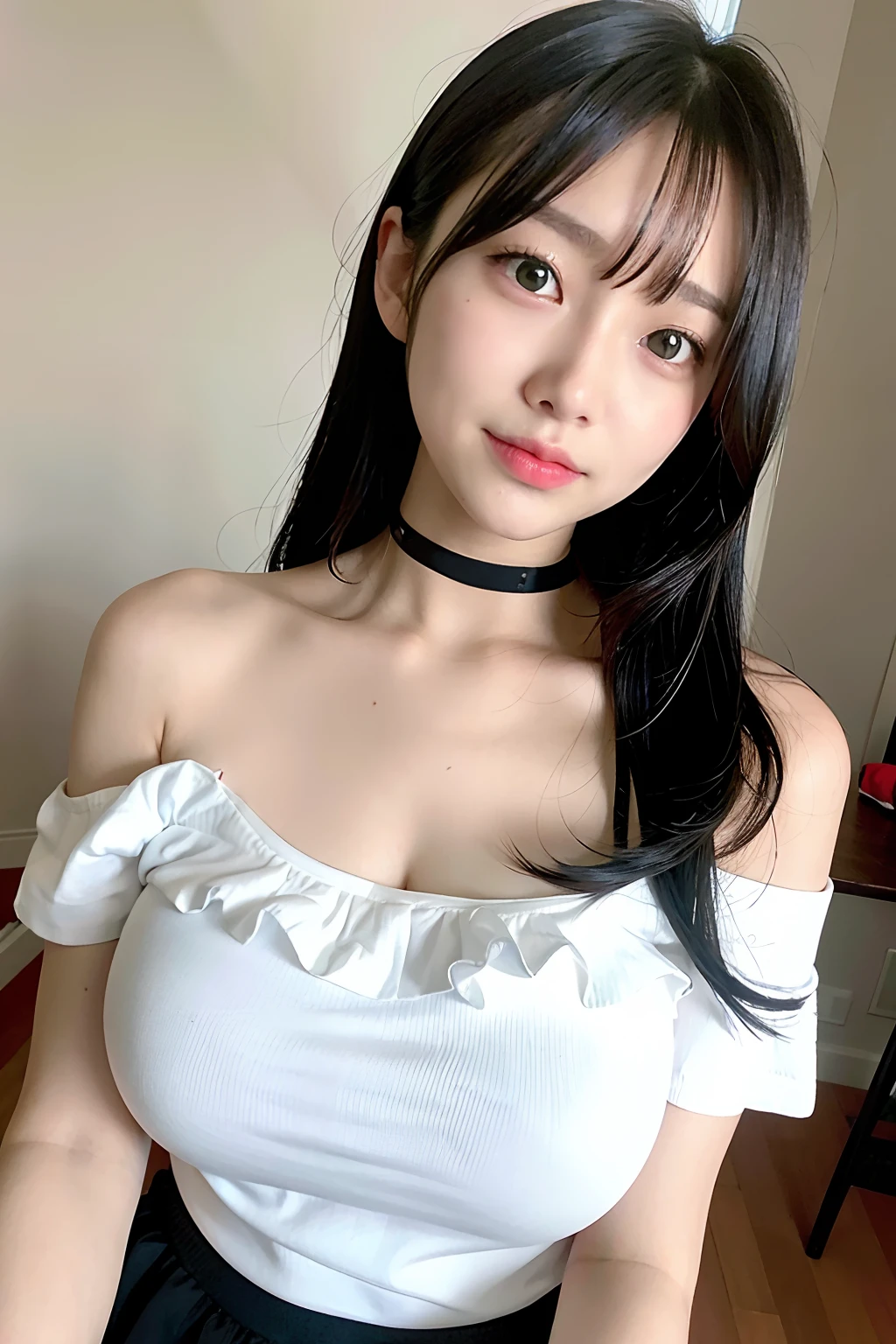 High school students、校服、sexy、Simple white bra、18year old、(Photorealsitic:1.4)、An ultra-high picture quality、Bewitching and lonely face、Background in a hotel room