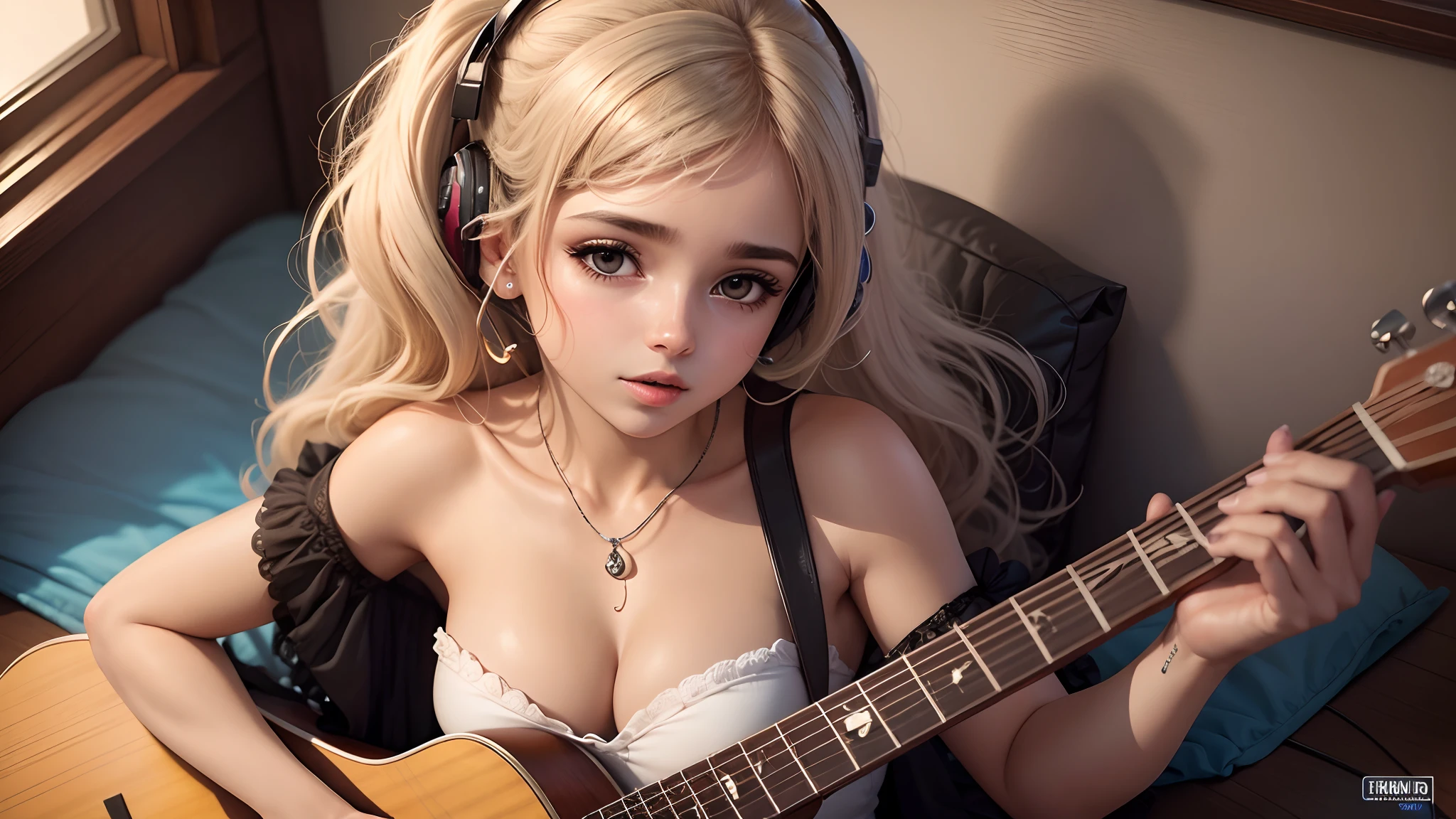cria uma mulher muito bonita, a ouvir musica, muito sensual