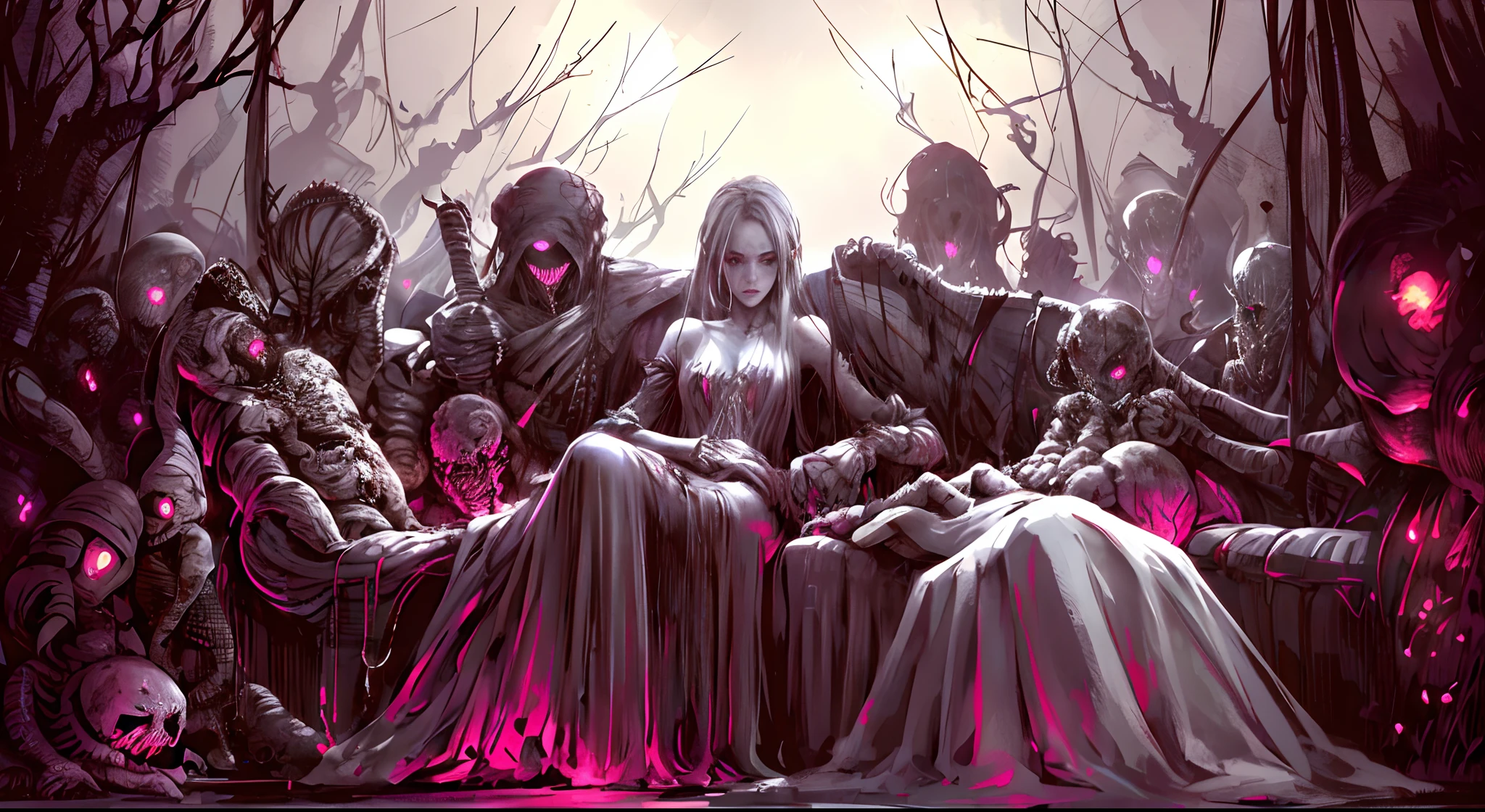 A very pal humanoid character, aux yeux rouges, Elle est folle, Noix, horreur, Elle est effrayante, Elle est effrayante, Valeur de choc, very diabolical, Elle est maigre, evoke, Peur, terreur, terreur, pourrir, disgust, elle est psychopathe, Sombre, Exceptionnellement mince, mince, Scraggly, emaciated, tordu, effrayant, Malade, Background ruins, Blanc long_robe, gore, sanglant_mains, seulement, corps entier, (messy_long_Sombre_cheveux), Bosseler, Mauvais yeux, les yeux brillants, fire in the background, (She wears a very dirty old torn_blanc_robe), psychopathe, Leaning on a sofa, crossing legs