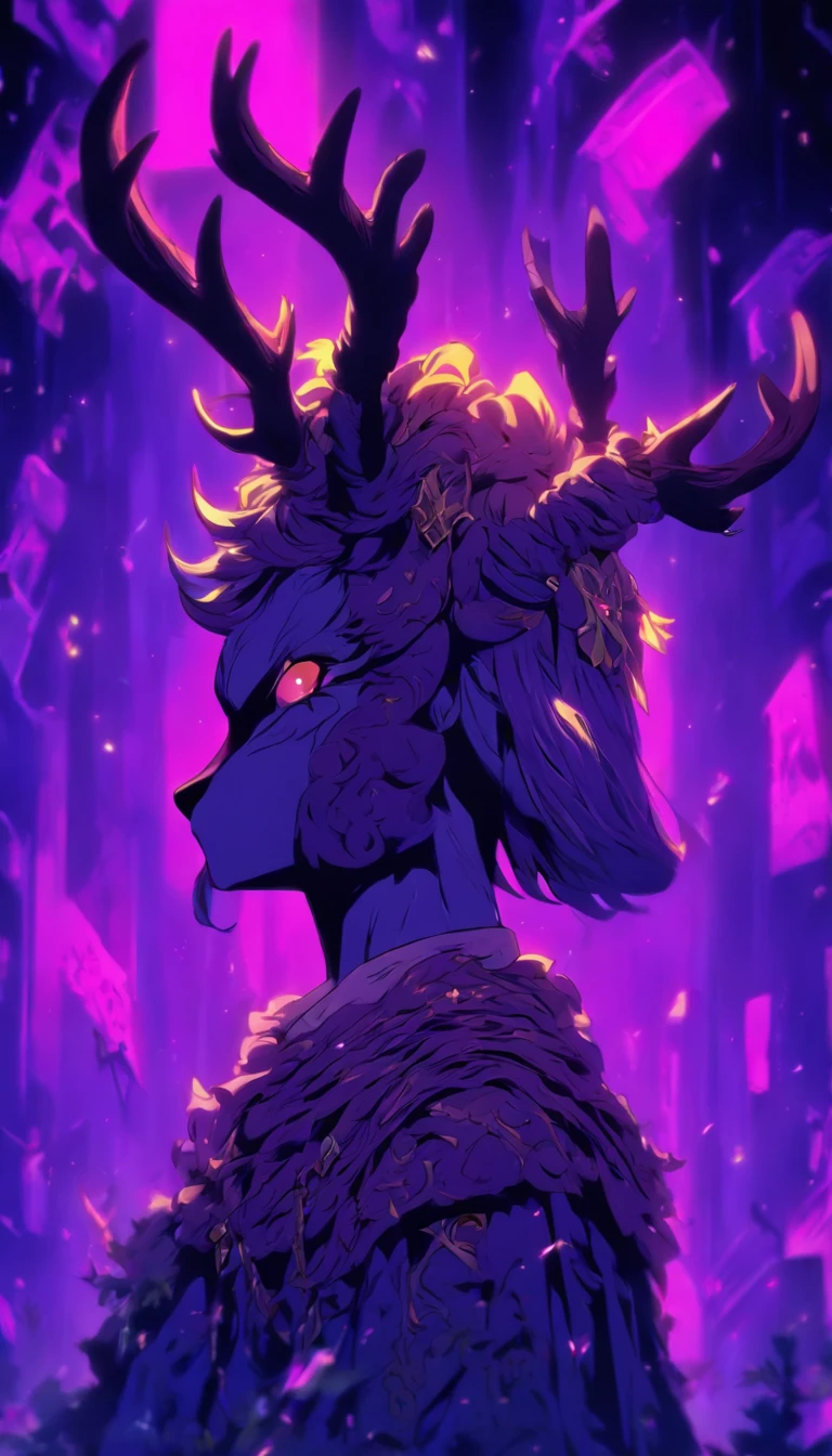 Caballero Jackalope, Cabello morado corto, Cornamentas de jackalope, Armadura oscura(Obra maestra, La mejor calidad)