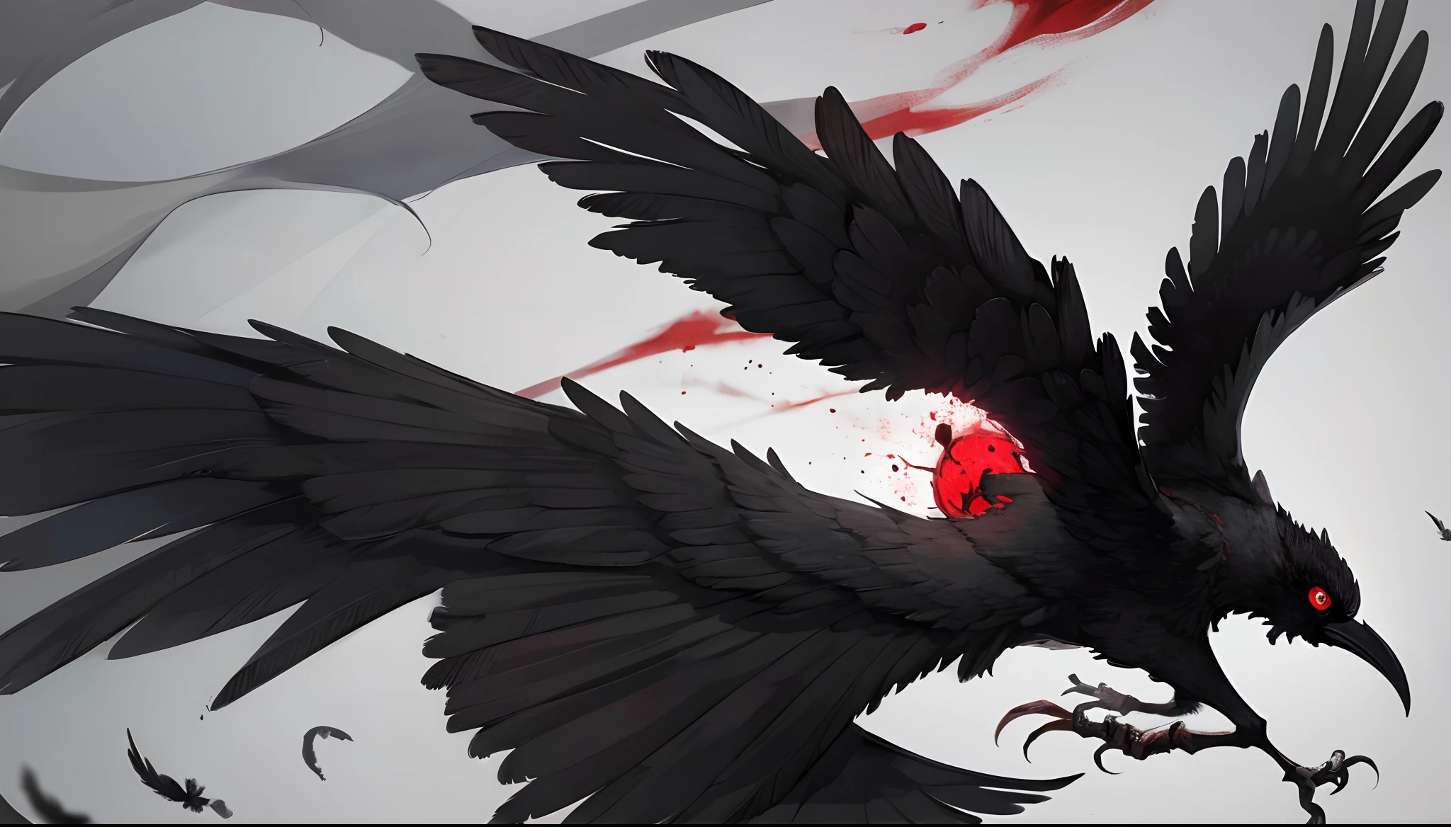 hiquality, raven, black feathers, animal, red-eyes, evil look, bloody, Flight