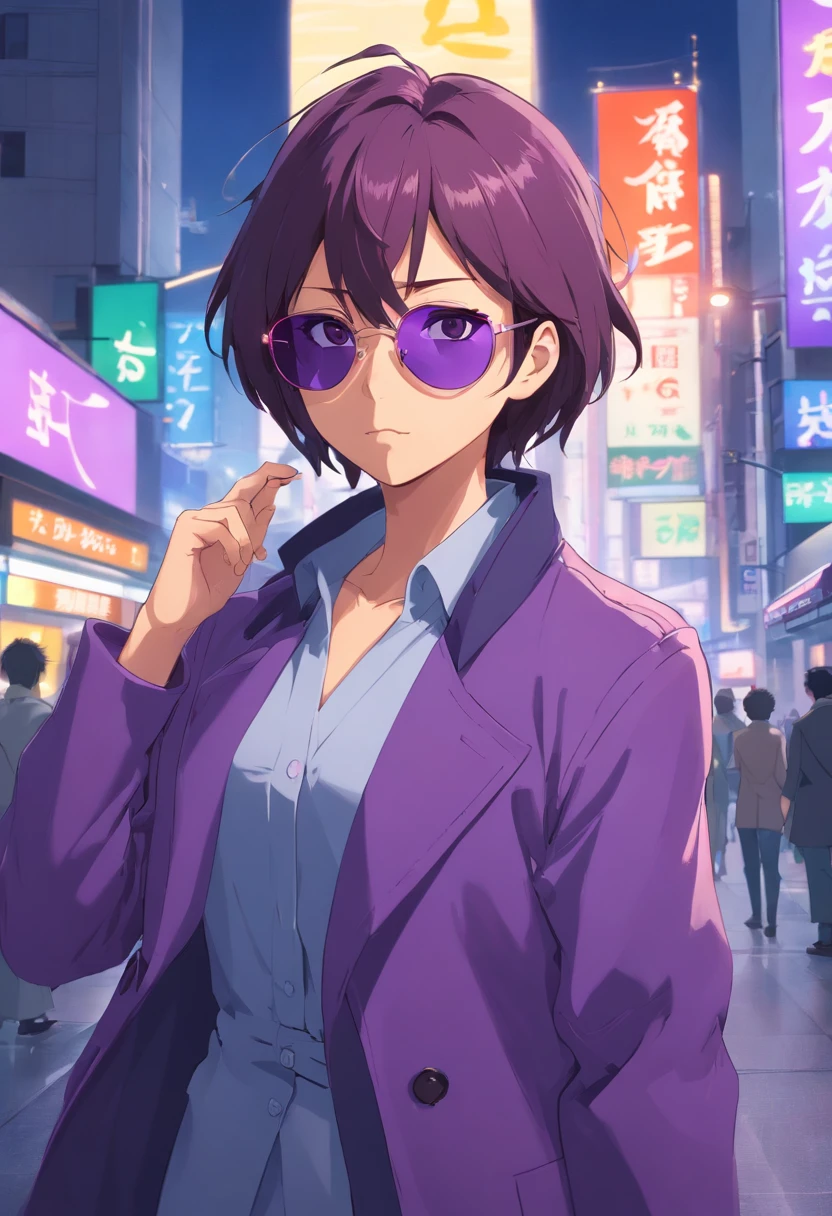 "A detailed art of Dick Swindler Frog wearing a purple overcoat and sunglasses on his face with a serious expression, corrida maluca, 4k, 8k, Full HD, corpo inteiro, Estilo de Arte corrida maluca, estilo de desenho hiper-realista, arte de anime limpa e detalhada, Background transarente"
