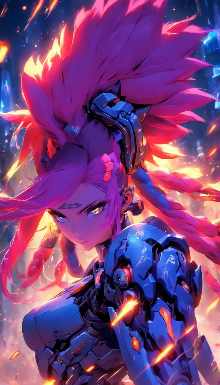 Estilo chino，Q version of the sci-fi warrior girl，lindo y lindo，Armadura de guerrero de StarCraft，Armas enormes，Abriendo fuego，Towards me，wasteland，cuerpo completo como，mancha，Meticulous portrayal，Profundidad de campos，8k，A high resolution，tmasterpiece，Hermosos fondos de pantalla，alta calidad，Alto detalle，s la cara perfecta，OC renderizado，desenfoque backgroun