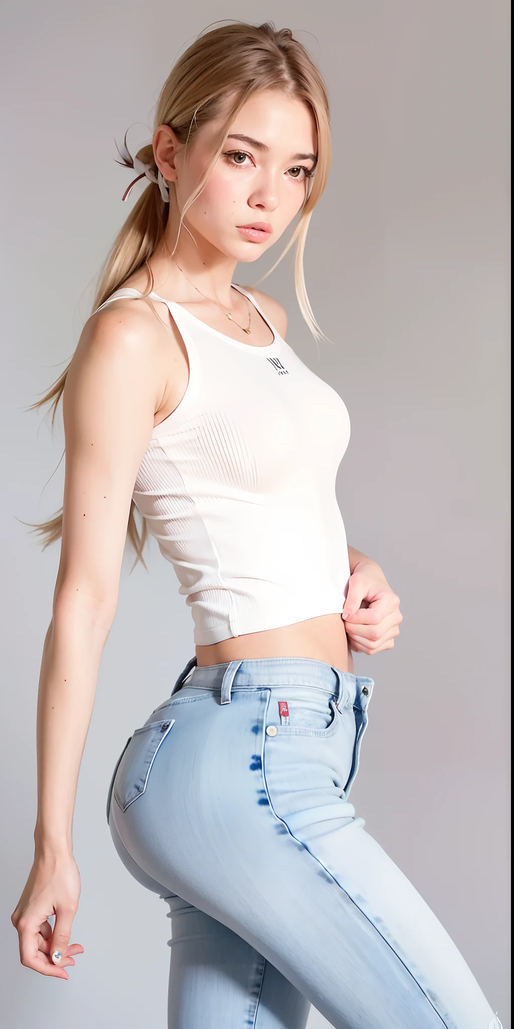 uma mulher de top branco e jeans posando para uma foto, usando um top cropped sexy, usando topo de corte, topo de corte, tampo branco, Topo de colheita, usando um top cropped, usando regata, usando um top cropped, usando um topo de corte, Tampo branco do tanque, tampo de cabresto branco, usando uma camiseta regata, usando um top bonito, Titular Top