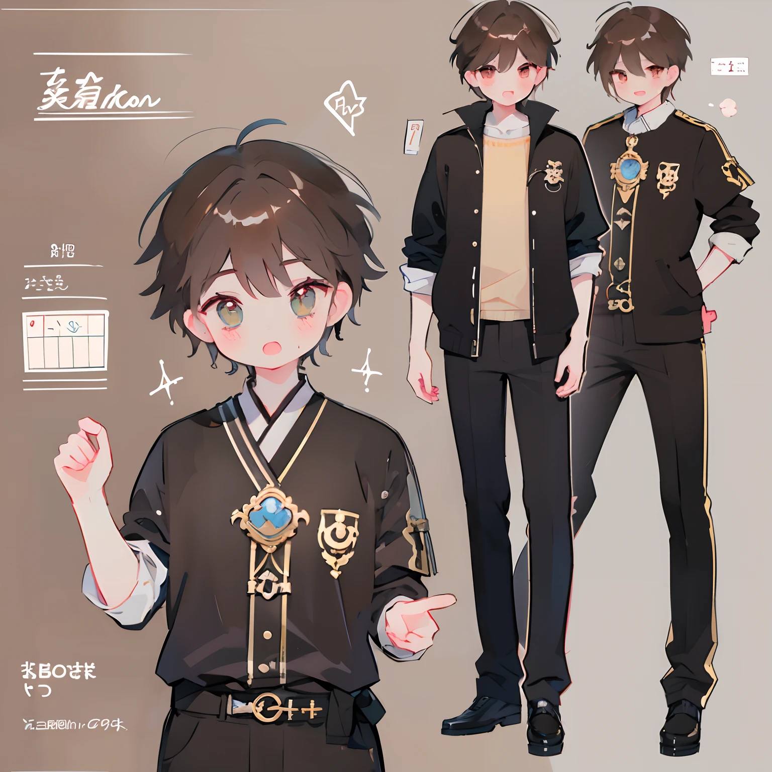 1boy, manhwa uke, cute, short, adoptable character sheet, brown hair, unique character design,