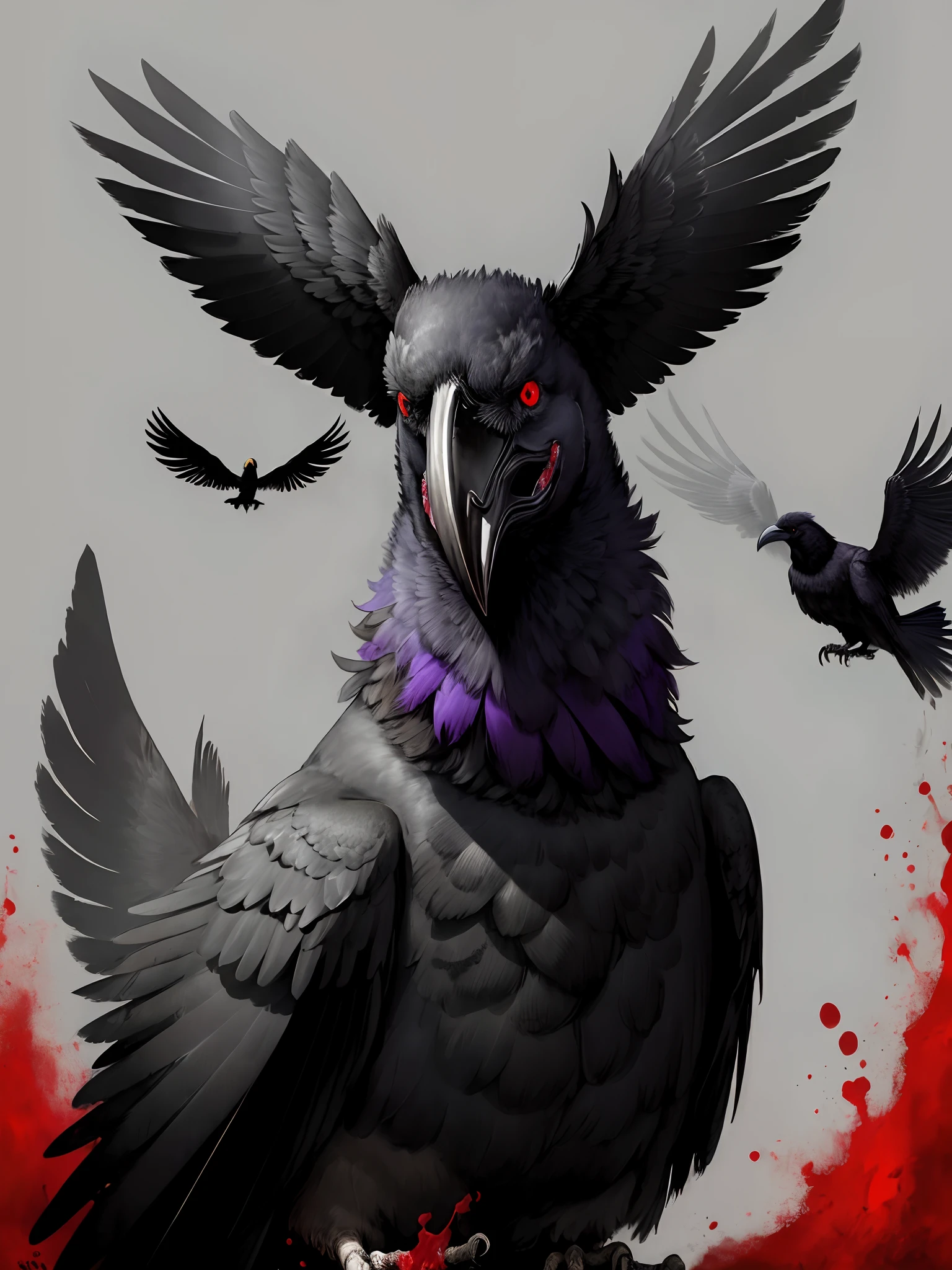 hiquality, raven, black feathers,, animal, red-eyes, Evil Look, bloody, Flight