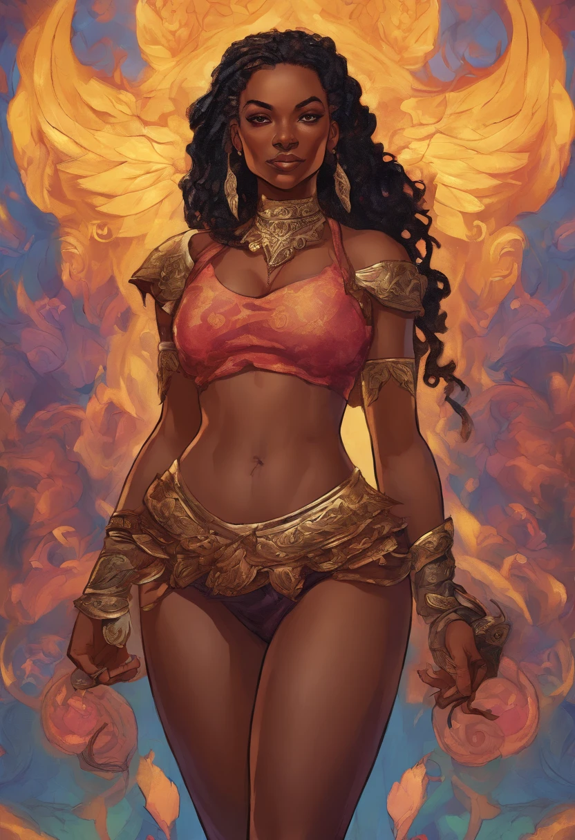 Sexy strong black woman standing on top of a giant man machine