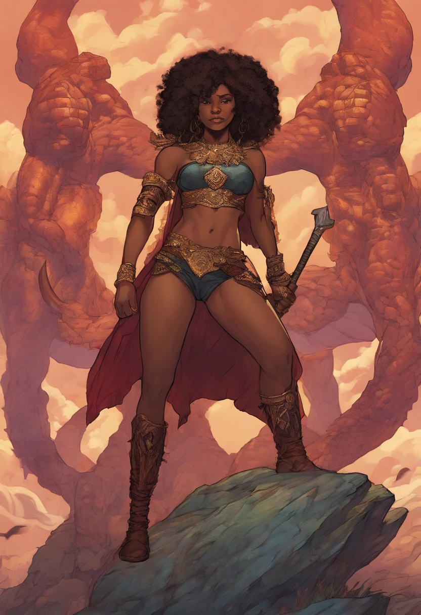 Sexy strong black woman standing on top of a giant man machine