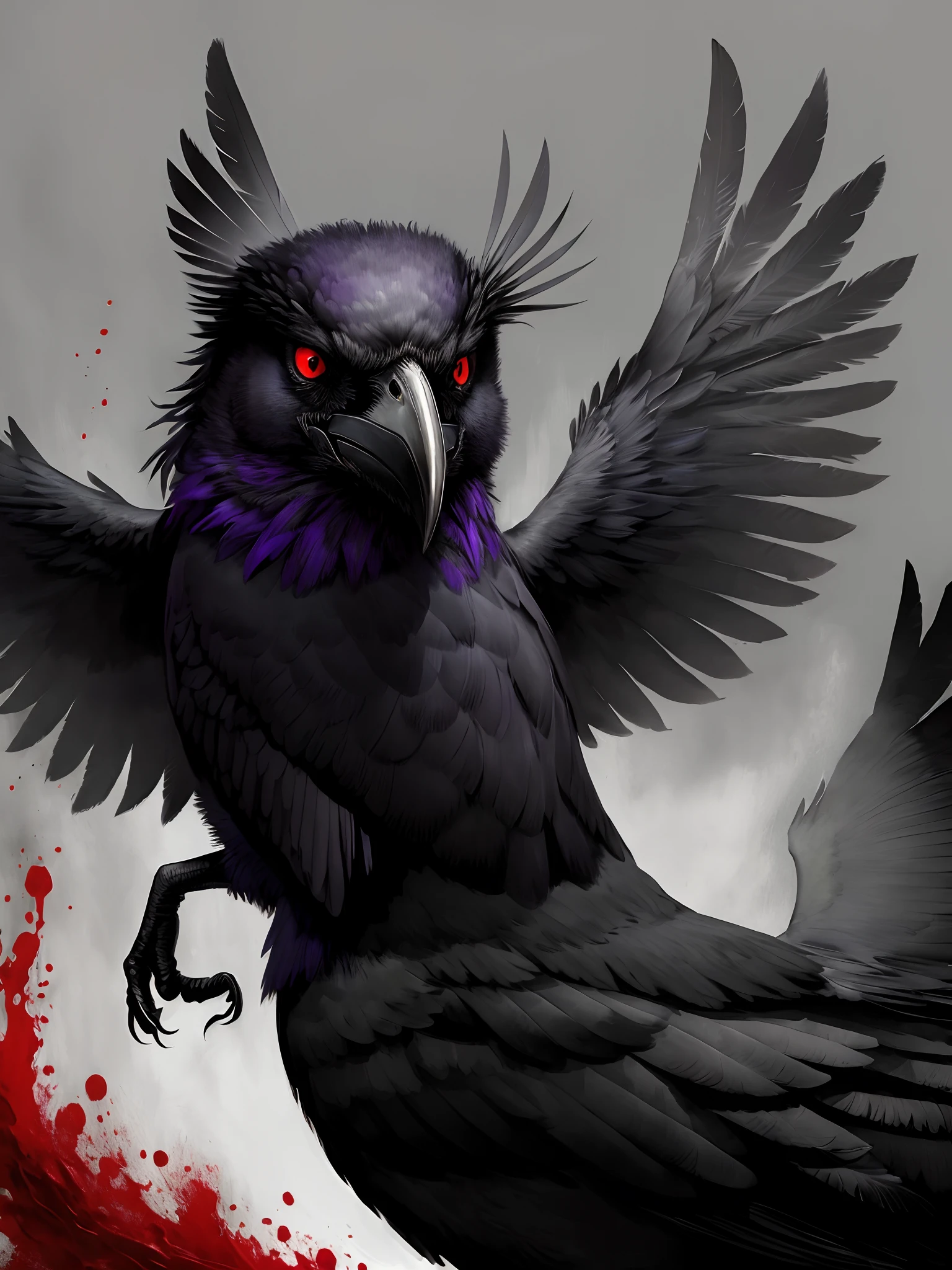 hiquality, raven, black feathers,, animal, red-eyes, Evil Look, bloody, Flight