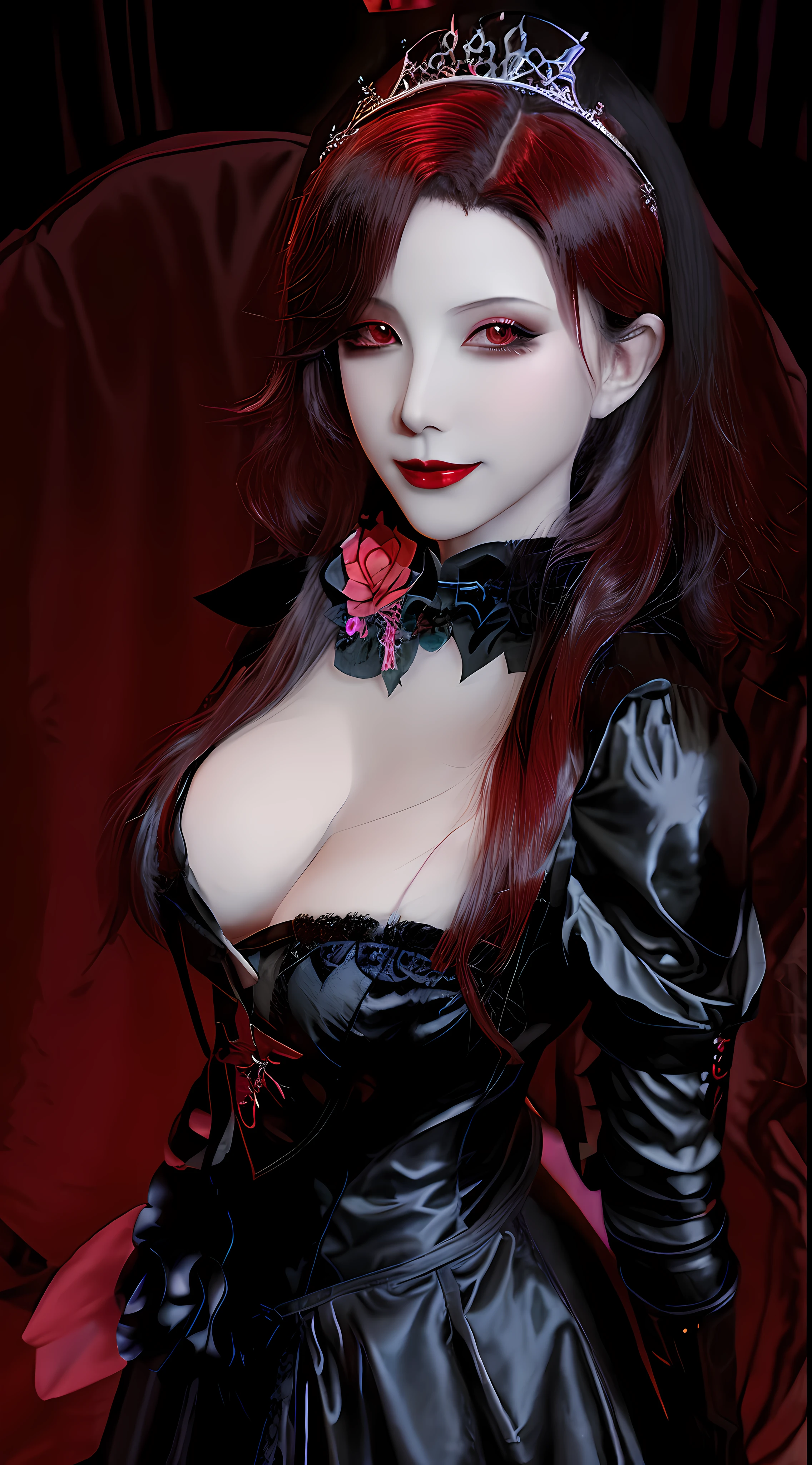 arafed woman in a black dress posing for a picture, beautiful vampire female queen, beautiful vampire queen, gothic maiden, beautiful female vampire, gothic maiden of the dark, female vampire, amouranth, gothic maiden anime girl, portrait of a lady vampire, vampire girl, vampire queen, carmilla vampire, dark vampire, beautiful elegant demon queen, portrait of beautiful vampire
