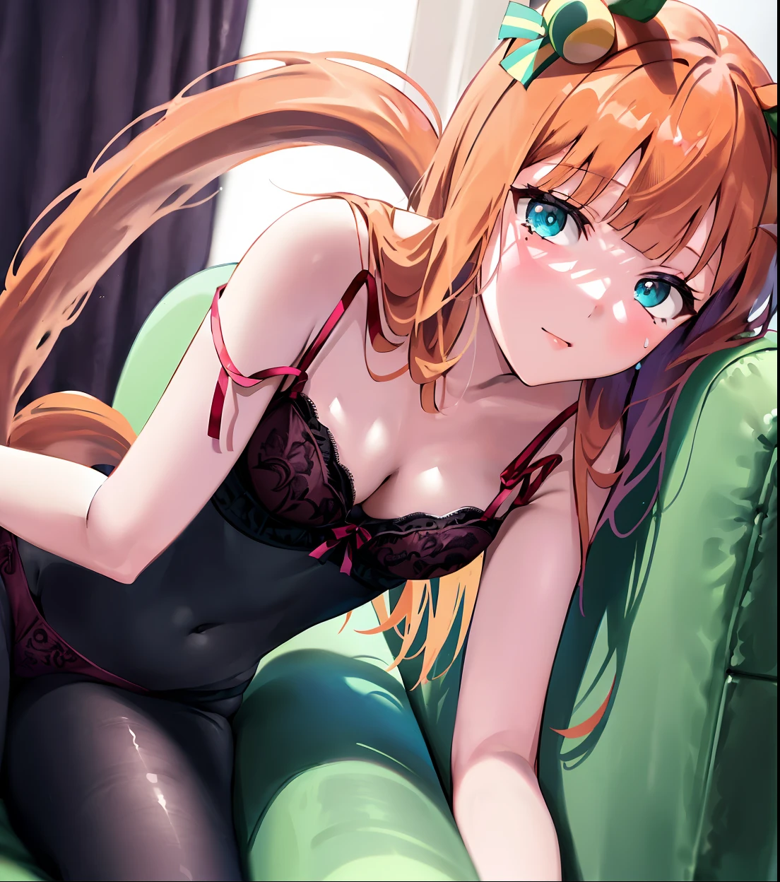 Masterpiece, Best Quality,  close up, face shot,
silence suzuka \(umamusume\), (((laced lingerie))), (((8K FHD))), computer graphics, The body does not lack, Beautiful and smooth skin, Unique Style, (((Random Pose))), (((random angle))), ((higly detailed)), a lot of details, (((Difficult pose from different angles))), ((The tail of a horse on a girl's lower back)), (((Slender figure))), on couch