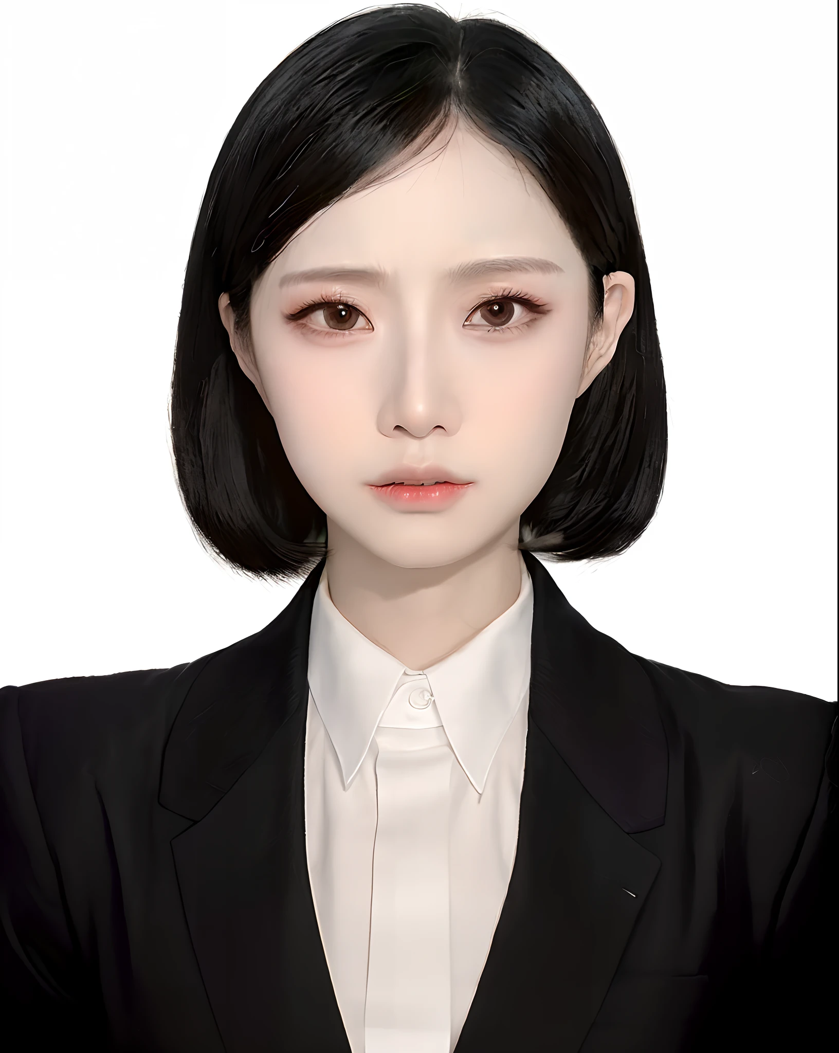 there is a woman in a black suit and white shirt, professional profile picture, jingna zhang, mei-ling zhou, chengyou liu, yun ling, close-up professional portrait, wei wang, passport photo, professional profile photo, louise zhang, aoi ogata, korean symmetrical face, xiaofan zhang, detailed professional photo, wenfei ye