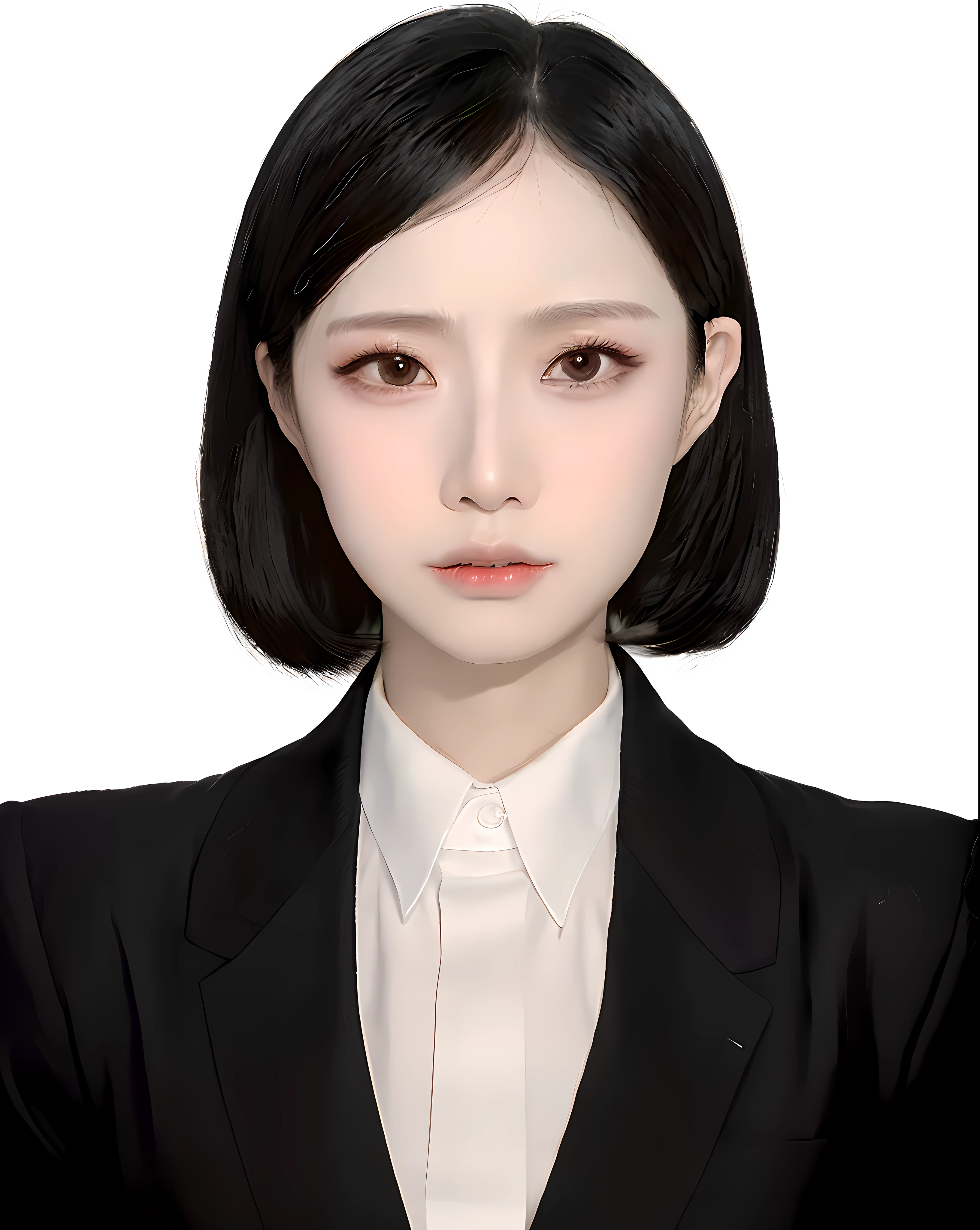 there is a woman in a black suit and white shirt, professional profile picture, jingna zhang, mei-ling zhou, chengyou liu, yun ling, close-up professional portrait, wei wang, passport photo, professional profile photo, louise zhang, aoi ogata, korean symmetrical face, xiaofan zhang, detailed professional photo, wenfei ye