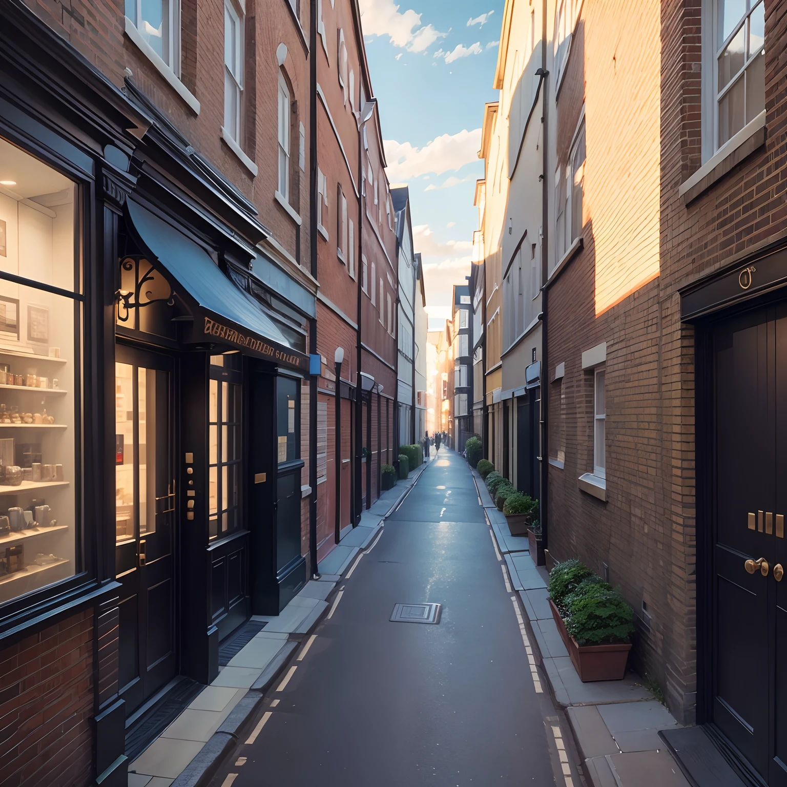 Sidewalk of a street in London, sidewalk, Sidewalk of a street in London, London, sidewalk, scenery, anime scenery, anime style