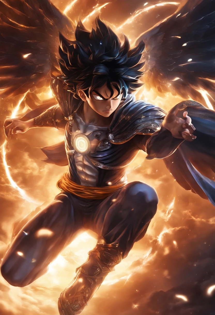 Cosmic Fallen Angel con cara luffy gear5 de una sola pieza, Ojos claros y brillantes, biomech, misterioso, horripilante, pesadilla, colores muy brillantes, light particles, con luz brillante, Mshiff, Arte de papel pintado, Fondo de pantalla UHD