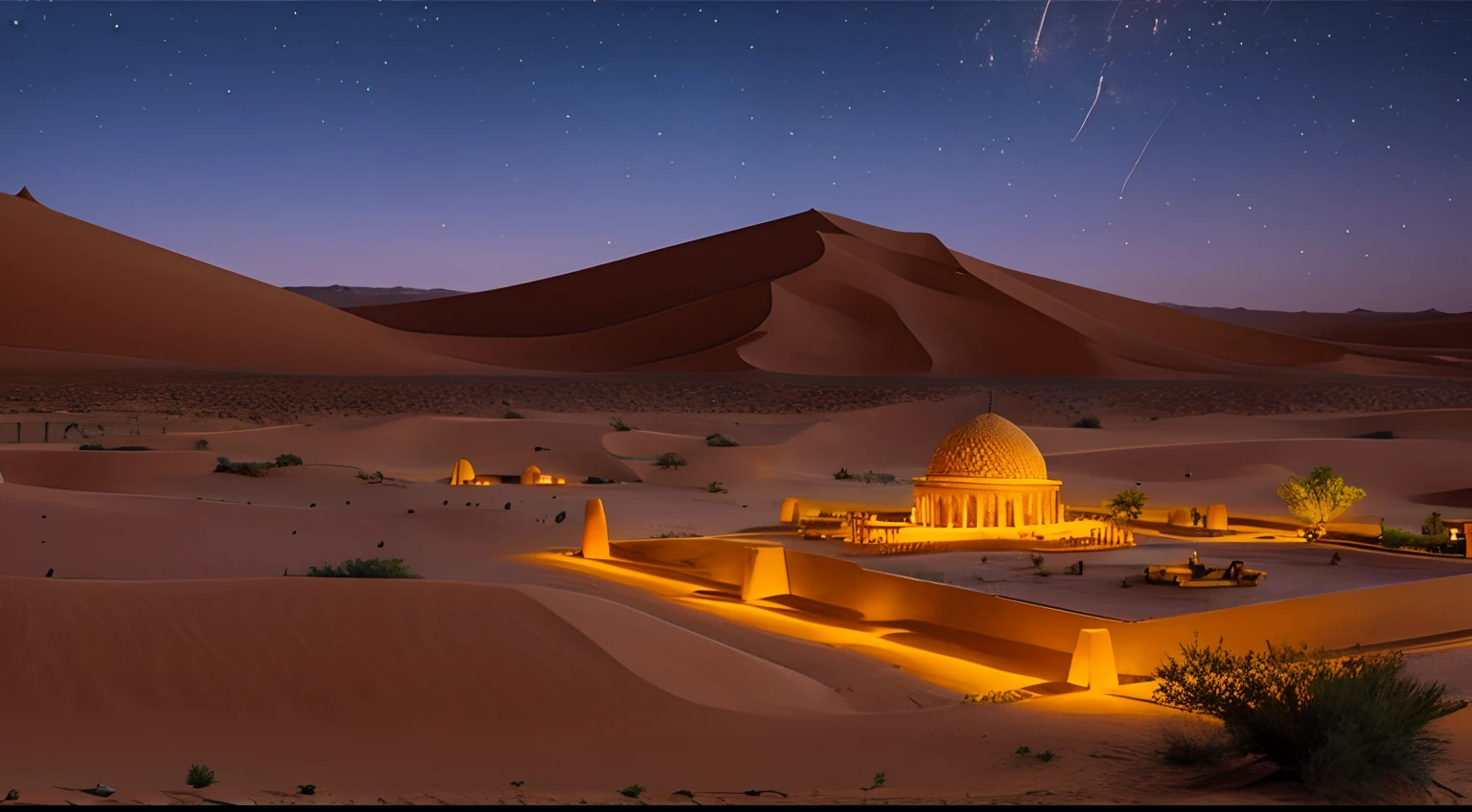 babylon in the middle of the desert at night