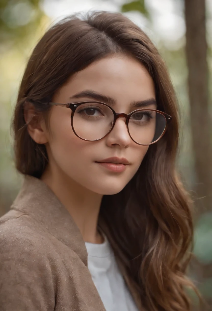 Estilo dos desenhos animados menina corpo inteiro ,cabelo castanho com rabo de cavalo , wearing glasses, different angles, folha de caracteres