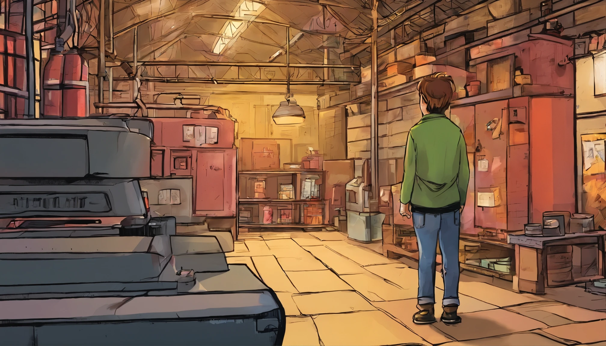 A curious -yeld Mapeering into an old, abandoned factory, with a sense of wonder in his eyes, best quality