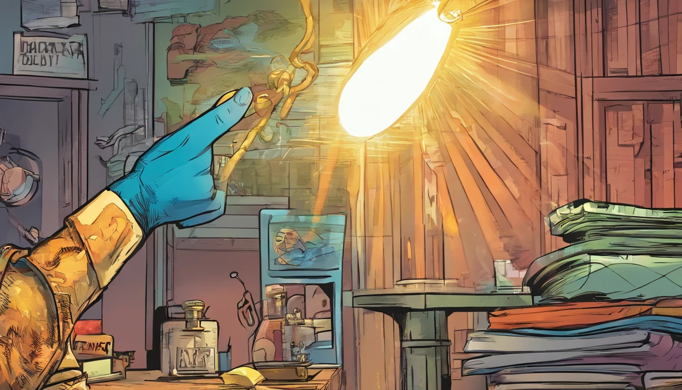 Max's hand reaching out to pick up the mysterious glowing device, highlighting the moment of discovery