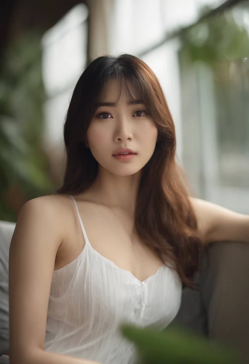 20yo Women, (Masterpiece: 1.4), (8K, Real, Raw Photo, Best Quality: 1.4), Japan Person, (1 Girl), Beautiful Face, (Real Face: 1.4), (Caramel Hair, Long Hair: 1.3), Hairstyle, Realistic Blue Eyes, Beautiful Detail Eyes, (Real Skin: 1.3), Beautiful Skin, Attractive, Ultra High Resolution, Ultra Realistic, High Definition, Golden Ratio, (Detailed Face: 1.4), ( Japanese Actor: Haruna Kawaguchi), Wet and sheer tank top,,,,,、 short black hair, wet and sheer white see-through panties, NSFW, big, big butt emphasis, nipple areola shape clear, looking at camera, sitting on the sofa, pubic shape is transparent and clear, drenched in sweat, pose (bend knees and legs wide open)