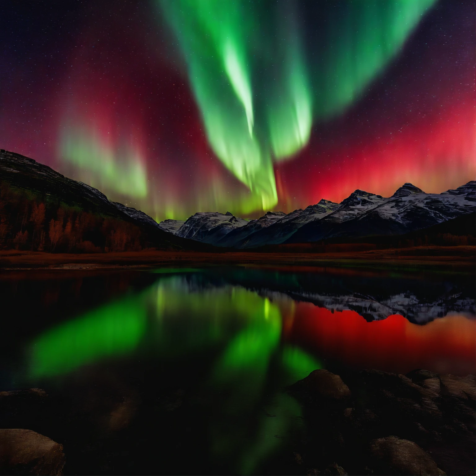 Master Parts、Superior Quality、superior image quality、The 8k quality、Beautiful pictures of the starry sky、magnifica、Arched Milky Way:1.25、Blue glacier、(Red and green aurora borealis:1.9)