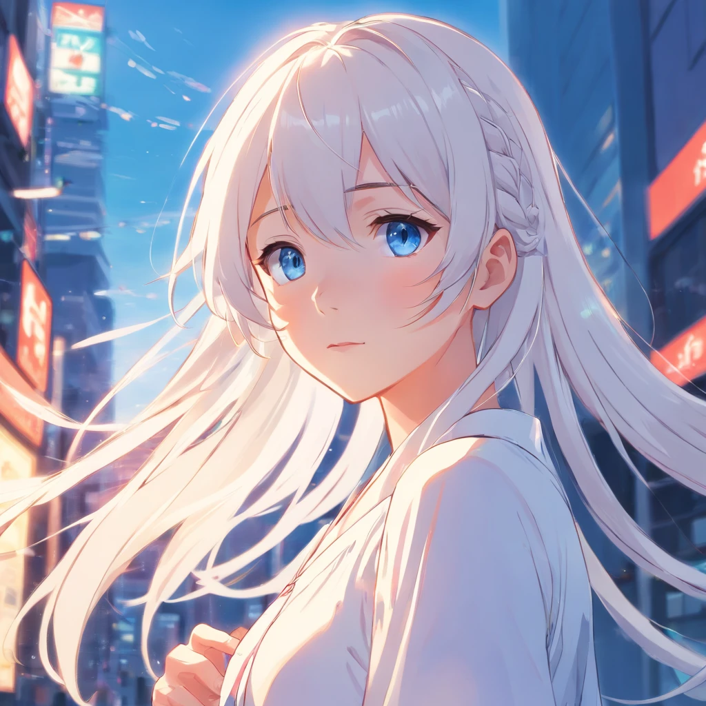 anime girl with long white hair and blue eyes in a white dress, Guviz, Guweiz in Pixiv ArtStation, Guviz-style artwork, Guweiz on ArtStation Pixiv, Girl with white hair, a beautiful anime portrait, detailed portrait of an anime girl, trending on artstation pixiv, Detailed digital anime art, Soft anime illustration