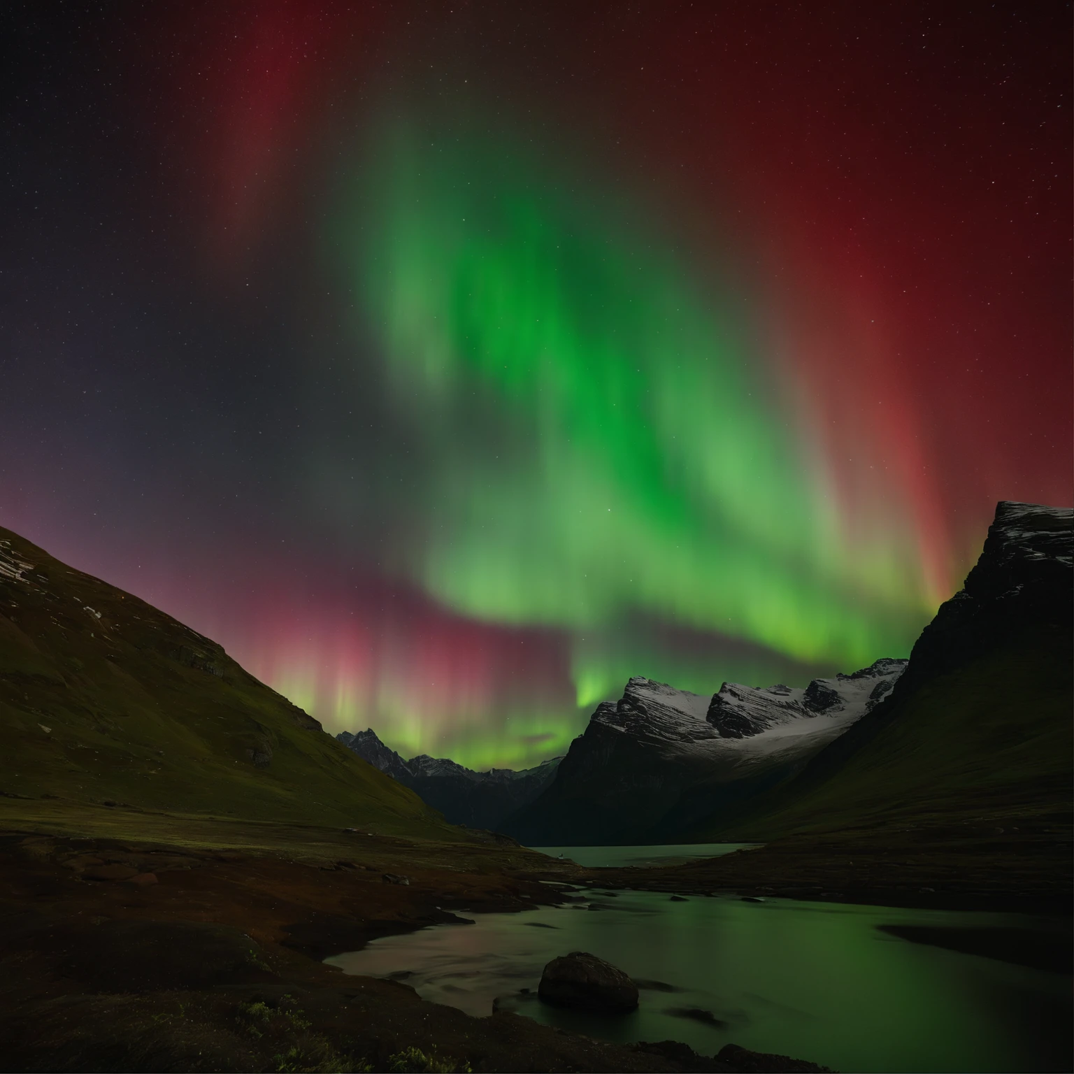 Master Parts、Superior Quality、superior image quality、The 8k quality、Beautiful pictures of the starry sky、magnifica、Arched Milky Way:1.25、Blue glacier、(Red and green aurora borealis:1.5)