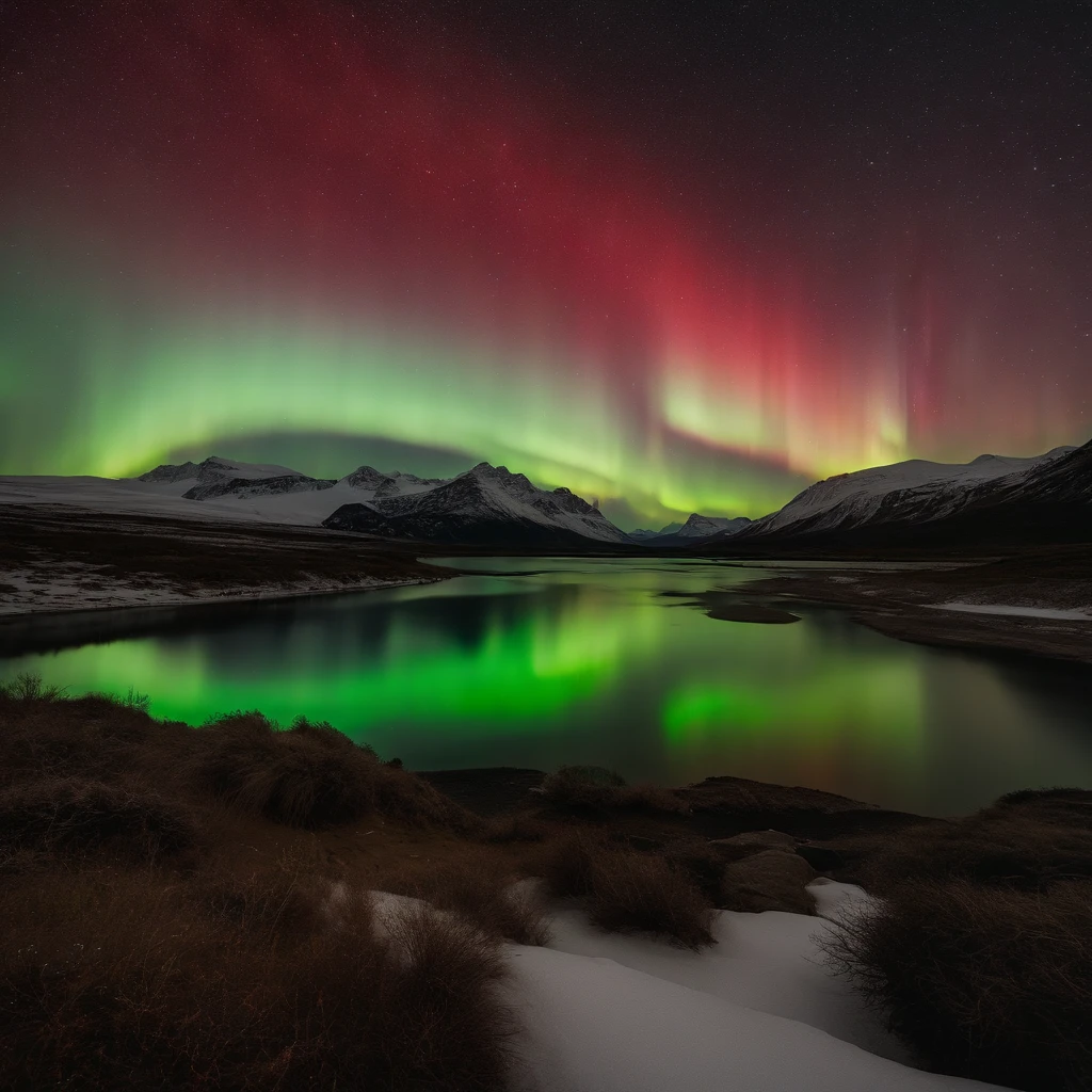 Master Parts、Superior Quality、superior image quality、The 8k quality、Beautiful pictures of the starry sky、magnifica、Arched Milky Way:1.25、north pole:1.5、Pale glacier:1.9、(Red and green aurora borealis:1.5)