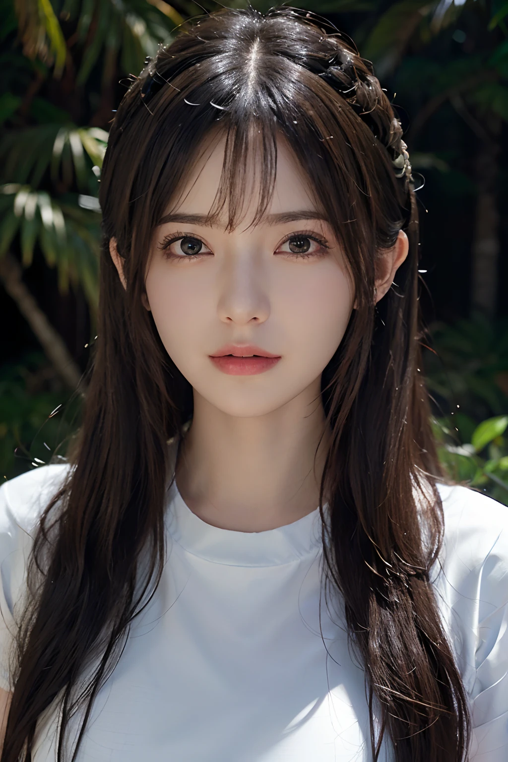 (masuter piece:1.3)、(8K、Photorealsitic、Raw photography、top-quality: 1.4)、(1girl in)、beautiful countenance、(Lifelike face)、(silber hair、Longhaire:1.3)、Beautiful hairstyle、realisticeyes、Beautiful details、（real looking skin）、Beautiful skins、（The shirt）、absurderes、enticing、超A high resolution、A hyper-realistic、high-detail、the golden ratio、、bilaterally symmetrical、irate、grass field