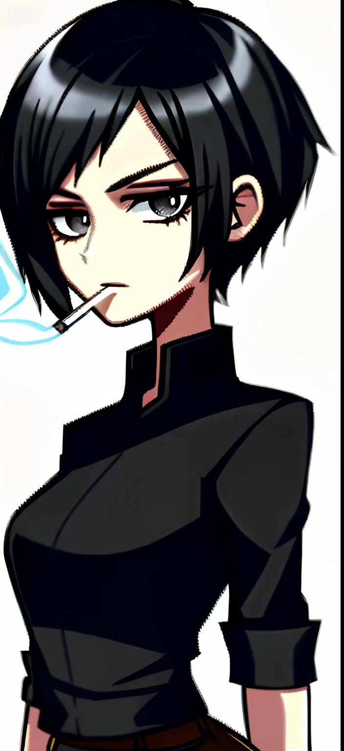 Short black hair woman smoking cigarette