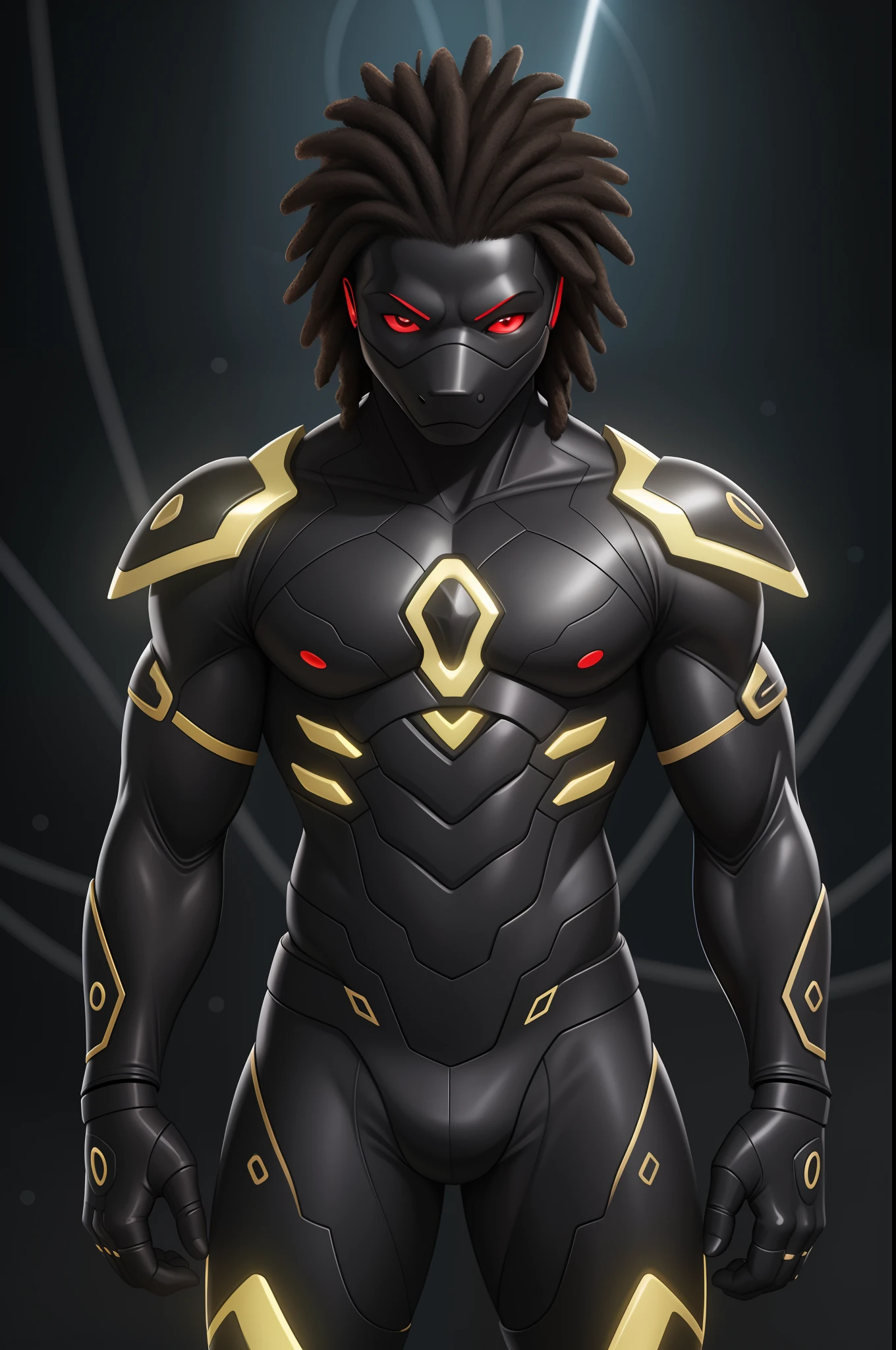 Biomechanical creature in humanoid form, com pele opalescente e escamas, master part, absolutamente perfeito, imagem impressionante, visualmente rico, intrinsecamente detalhado, arte conceitual, por Mschiffer, Bright holographic, cinemactic, papel de parede uhd, ..........3d, octan render, Volumetric lights, Full body Create an image of a black ninja after an apocalypse in the future, afro cabelo caindo para frente, Rasta type but braided,tiro de corpo inteiro, tiro de corpo inteiro,  , Lightning in the sky, arms extended, olhando para frente, parado no topo de uma montanha, manto e capa vermelhos, cruz brilhante no ar. ,Arte Luz Neon, no escuro da noite, Um navio alto navega pelos mares iluminados pela ,......lua, estrelas, Colouring, circunstanciado, 4k