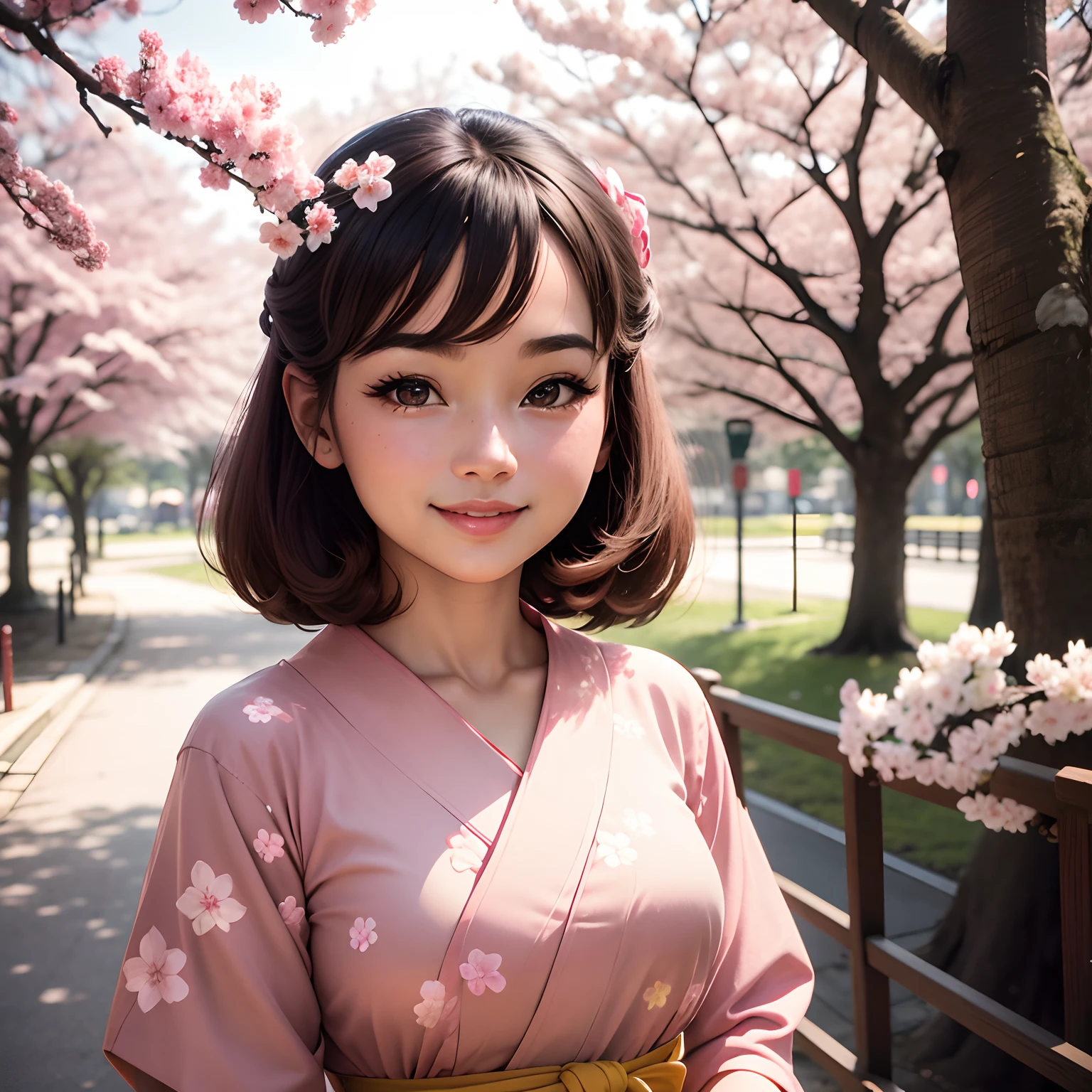 retro photography, 1960s , AGFA, Kodak, 1girl, portrait, looking_at_viewer, smile, japan, tokyo, cherry blossom, octane render, solo, rtrophto1