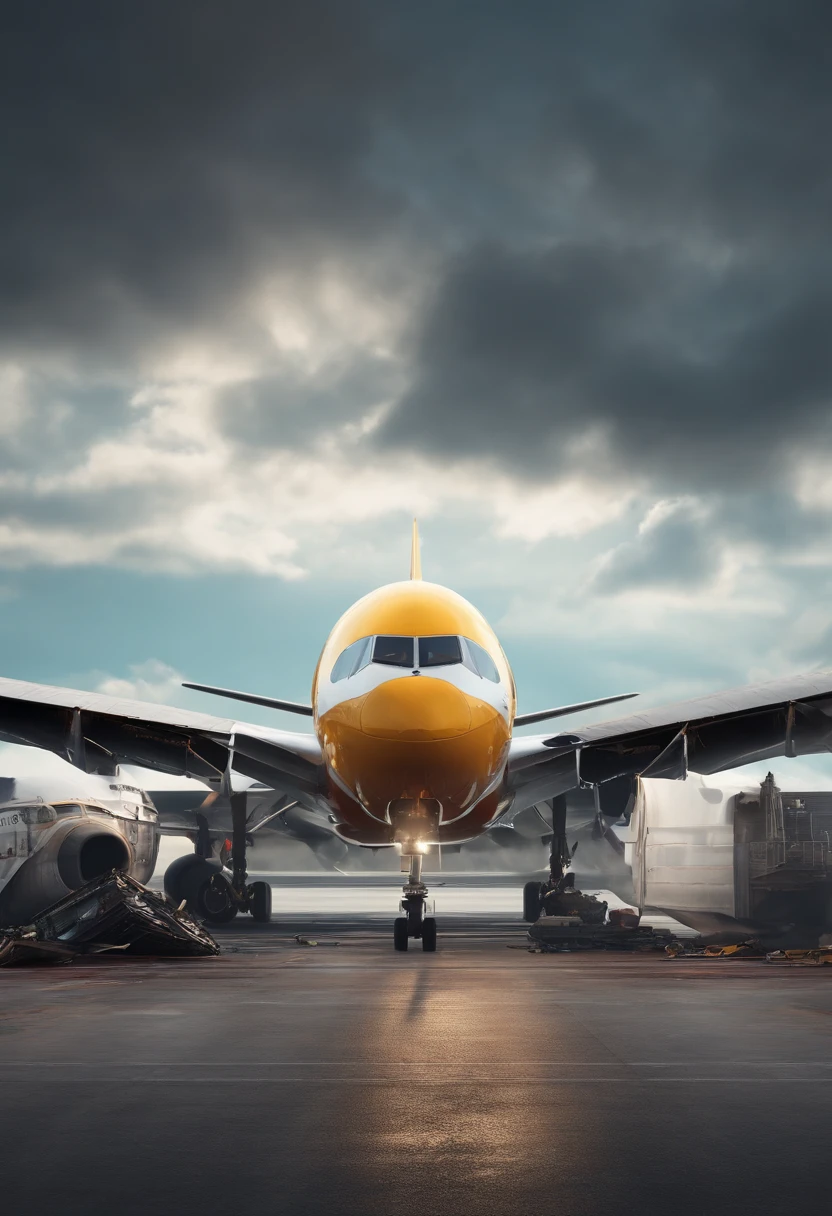 Airport runway plane crashrealistic 3d render 8k resolution