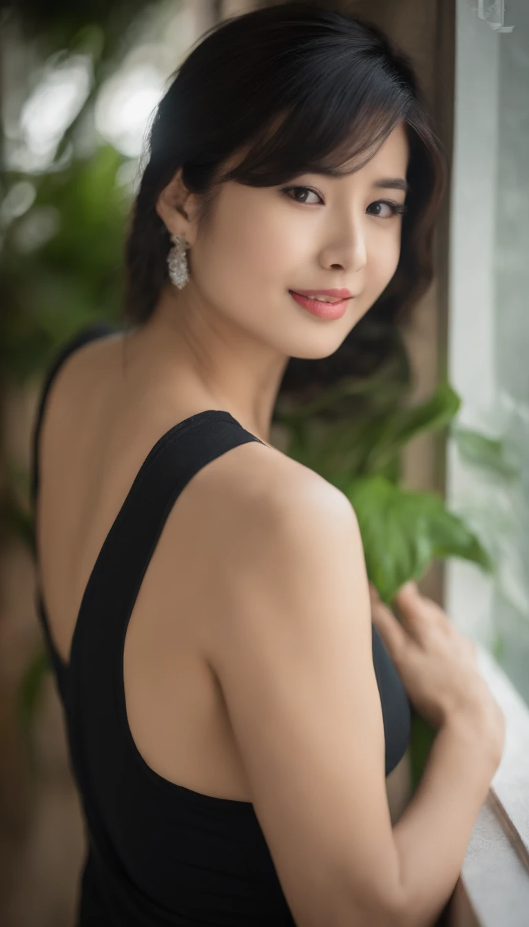 ((highest quality, 8k, masterpiece :1.3)), One girl, smile, whole body, Slim face, Beautiful woman, (Dark brown hair), Full-length dress :1.1, Highly detailed face, Fine grain, double eyelid, Blur the background