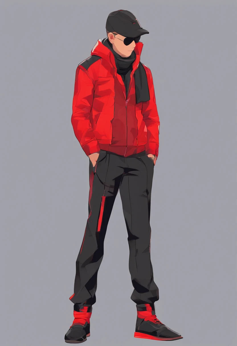 A cold man,red tinted hair,Blackn clothes,The red scarf fluttered,Brown pants,My World,Blocky,3Drenderingof,stylised,