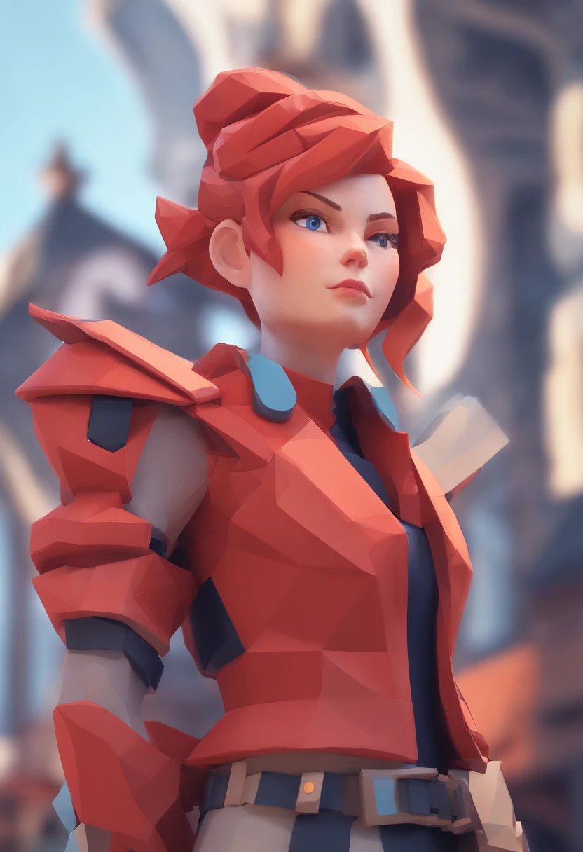 Close-up of toy character of a red-haired woman, highly detailed character, Stylized anime, 3 d render stylized, character render, stylized 3d render, stylized as a 3d render, low poly character, valkyrie style character, anime styled 3d, stylized character, Anime Stylization, Female protagonist 👀 :8, merged character