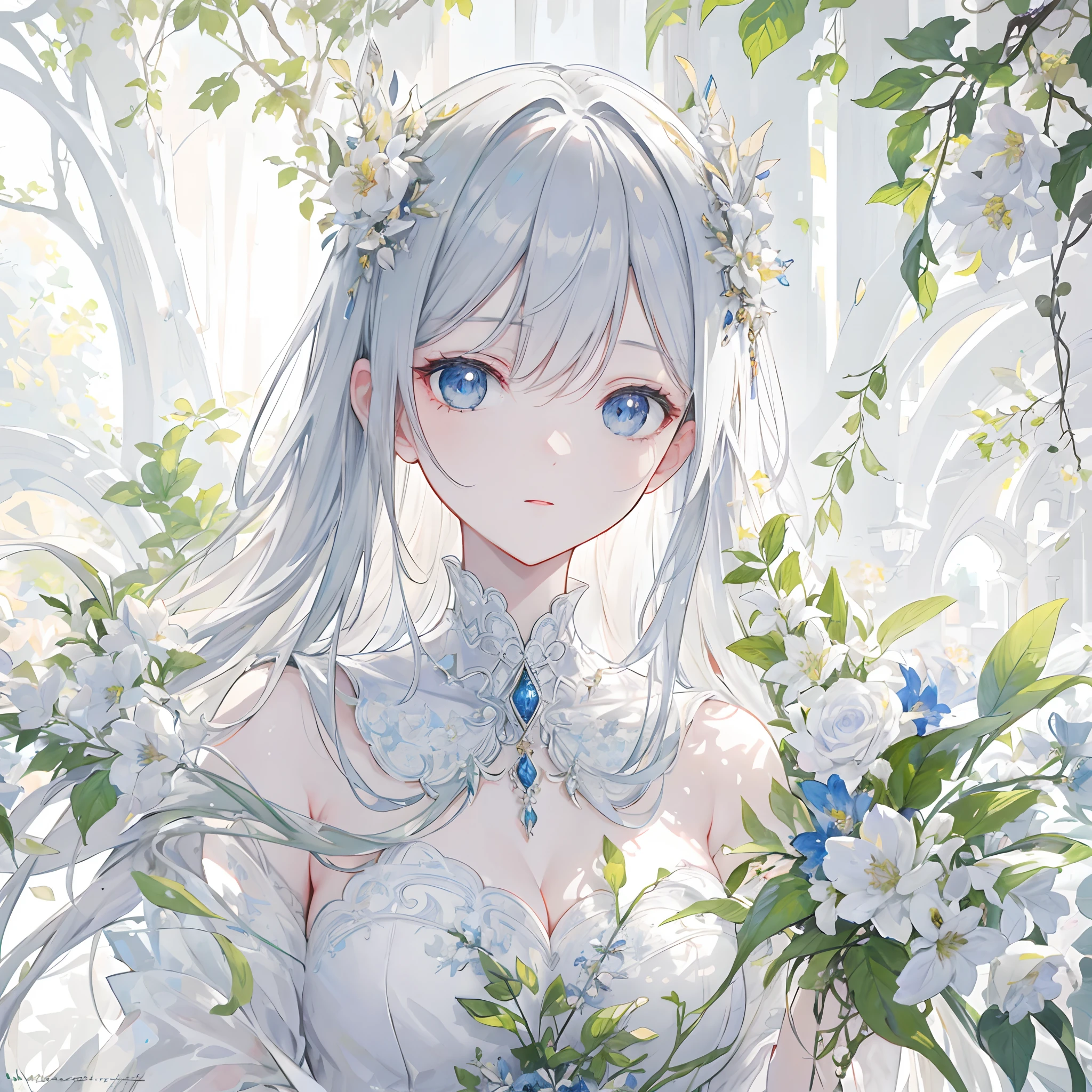 High definition RAW color art, sculptures,  Marble peel of leaves, metalic, High angle, (((Ultra detailed elegant))), Magical atmosphere, Face Focus, Twinkle Eyes, ivory and white room, PastelColors, Natural Flower