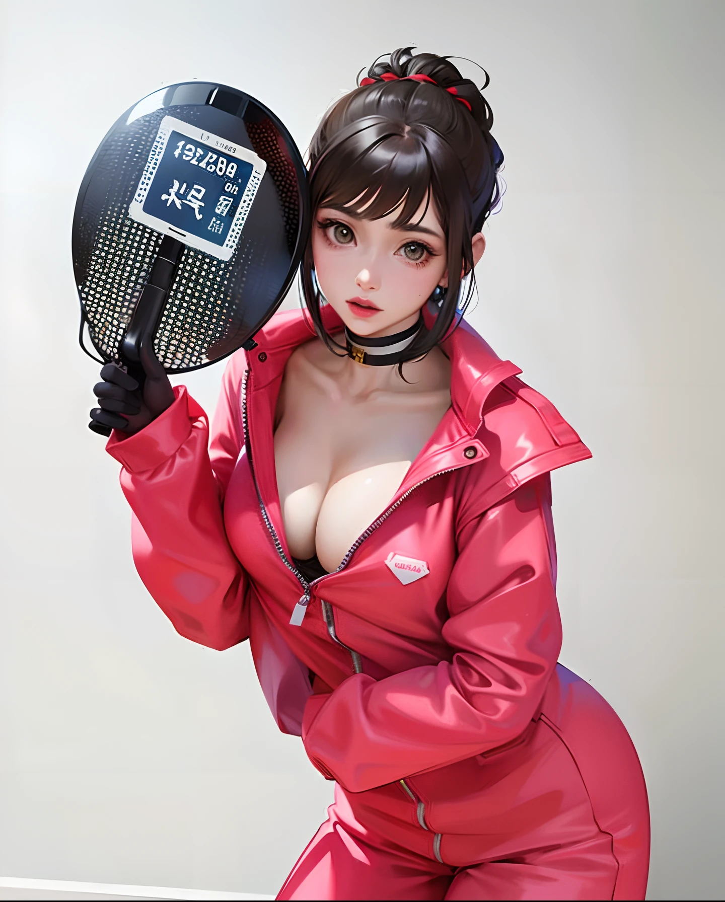 Araffe woman in a red jacket holding a tennis racket, menina bonito vestindo o terno do tanque, esgrimista de anime, Anime Garota Cosplay, oppai cyberpunk, Cosplayer, Cosplay realista, Cosplay, Cosplay profissional, Anya, Spy X Family, terno asuka sob a roupa!, Asian girl, Anime Cosplay, chan sakimi, Sakimichan, Cosplay de Ayaka