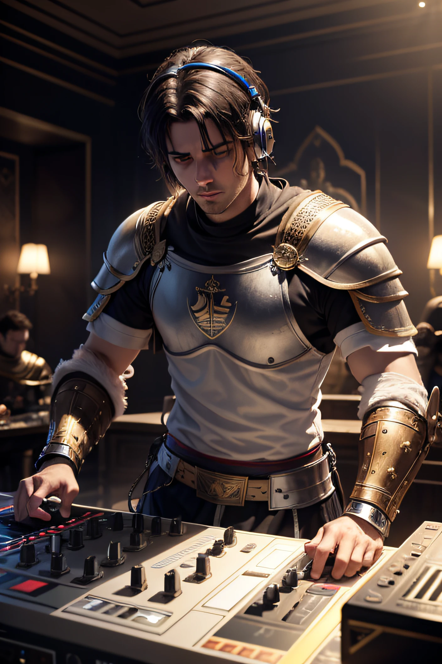 Roman knight at DJ console, You can see the torso