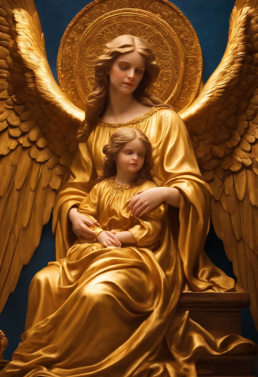 virgin of carmen, with the baby Jesus in her arms, dressed in white and brown , In the sky, surrounded by angels