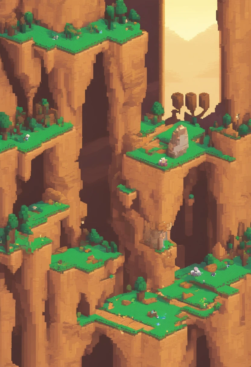 pixel art caves. Morning. 3D pixel art 4K wallpaper. Incredible pixel art detail. Pixel art. Detailed Unreal Engine pixel art
