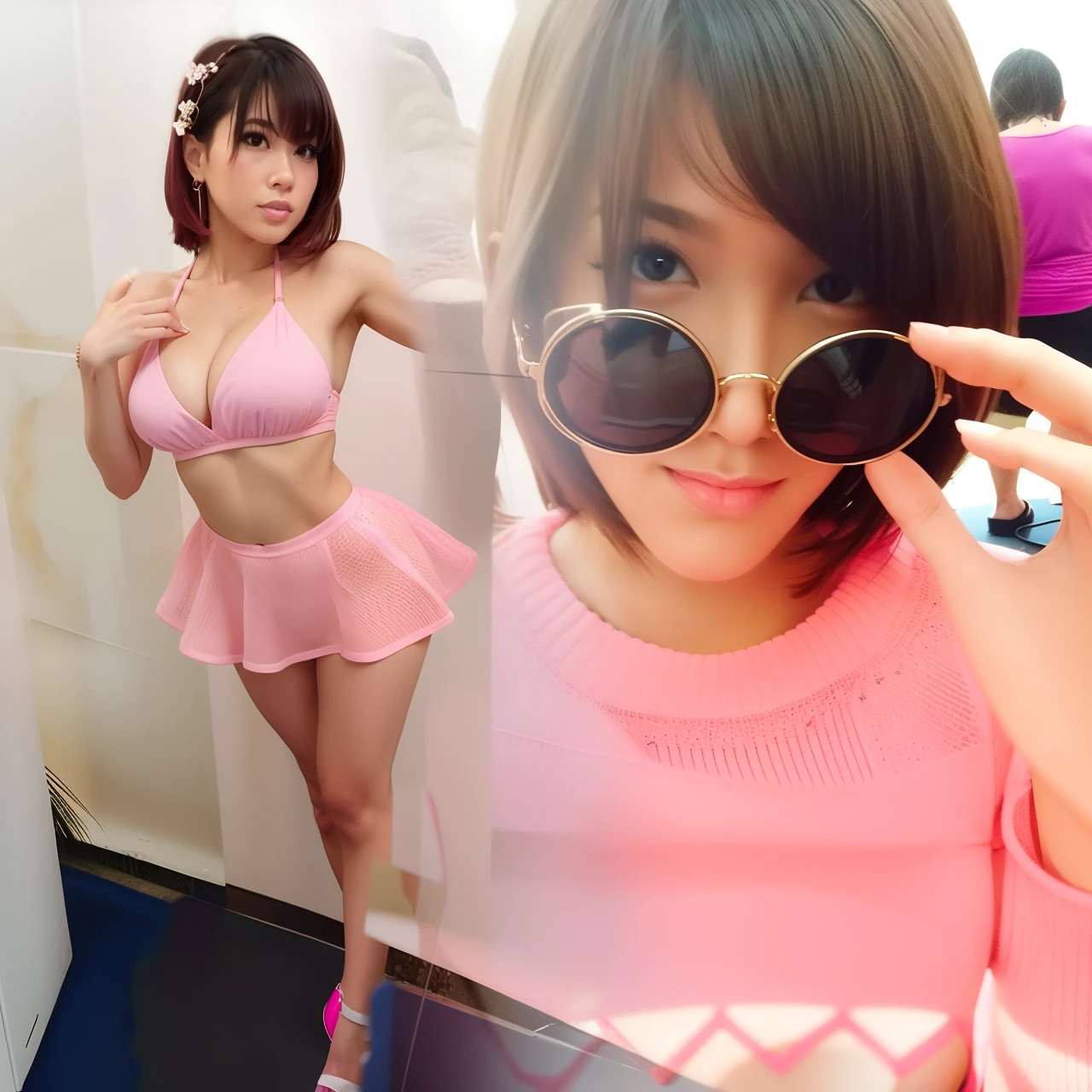 Pink bikini, high heels