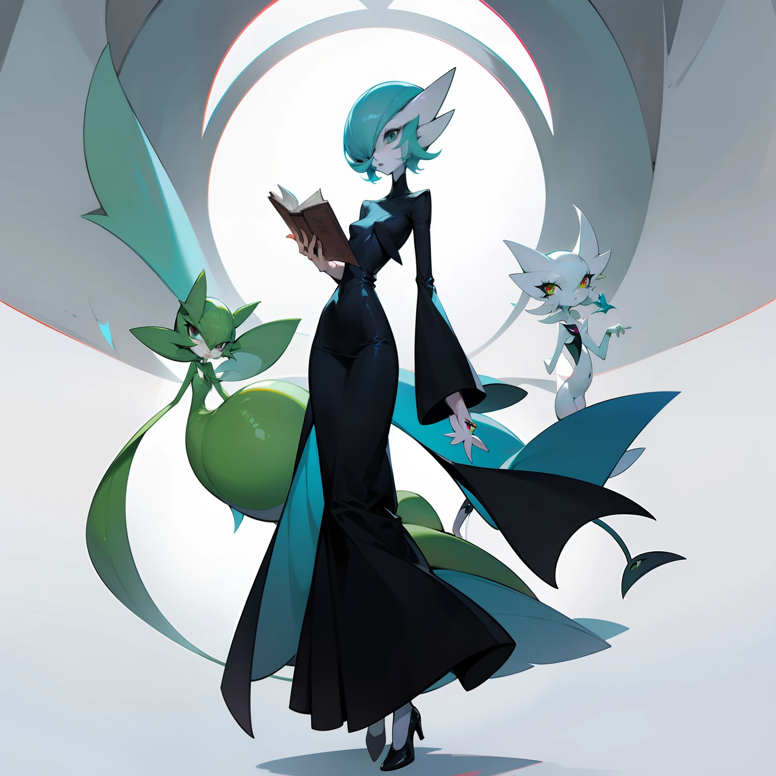 anthropomorphic rat、Respected women、Full-body image、femele、without background、Plain background、gardevoir、lawyer、Having a book、Deities、gardevoir、rat