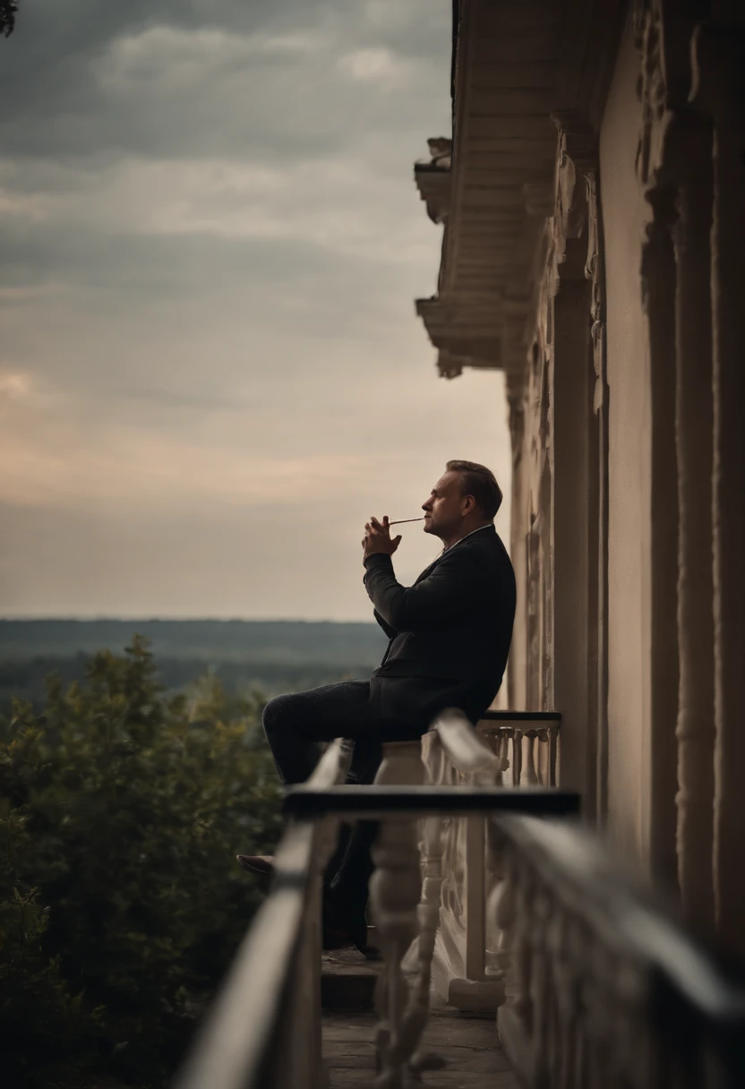 cholovik na balkoni z seharoyu
a man on a balcony with a cigarette