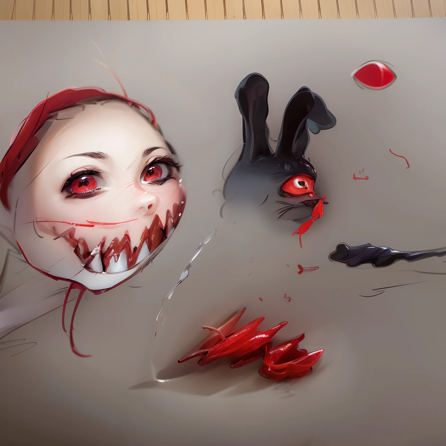 (Obra maestra, La mejor calidad:1.1), 1girl, Primer plano de la cara, maduro, Mitsuru Kirijou, persona 3, Uniforme escolar, ojos rojos, solamente, Cabello largo, Pelo rojo, Pelo sobre un ojo, Conejito Playboy, arco, brazalete, senos grandes, brillante, avergonzado, asustado, fondo simple negro