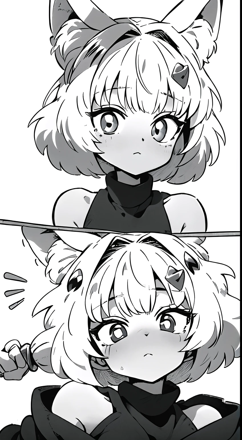 1girl, (wolf girl, wolf ears, wolf tail, (silver white hair)), hair clip, (hair tap eye), long eyeslashes, eyeliner, (((small breasts, antique dress with bare shoulders))), solo, full body, ((wariza pose)), worried, sad expression, melancholic look, portrait, close-up, (white_background, simple background), face, closed_mouth, looking_at_viewer, blush:1.5, anime_coloring, smile, eyelashes, shiny, ((((short_hair)))), light_smile, head_tilt, detailed shadows, (((manga style, manga coloring))).